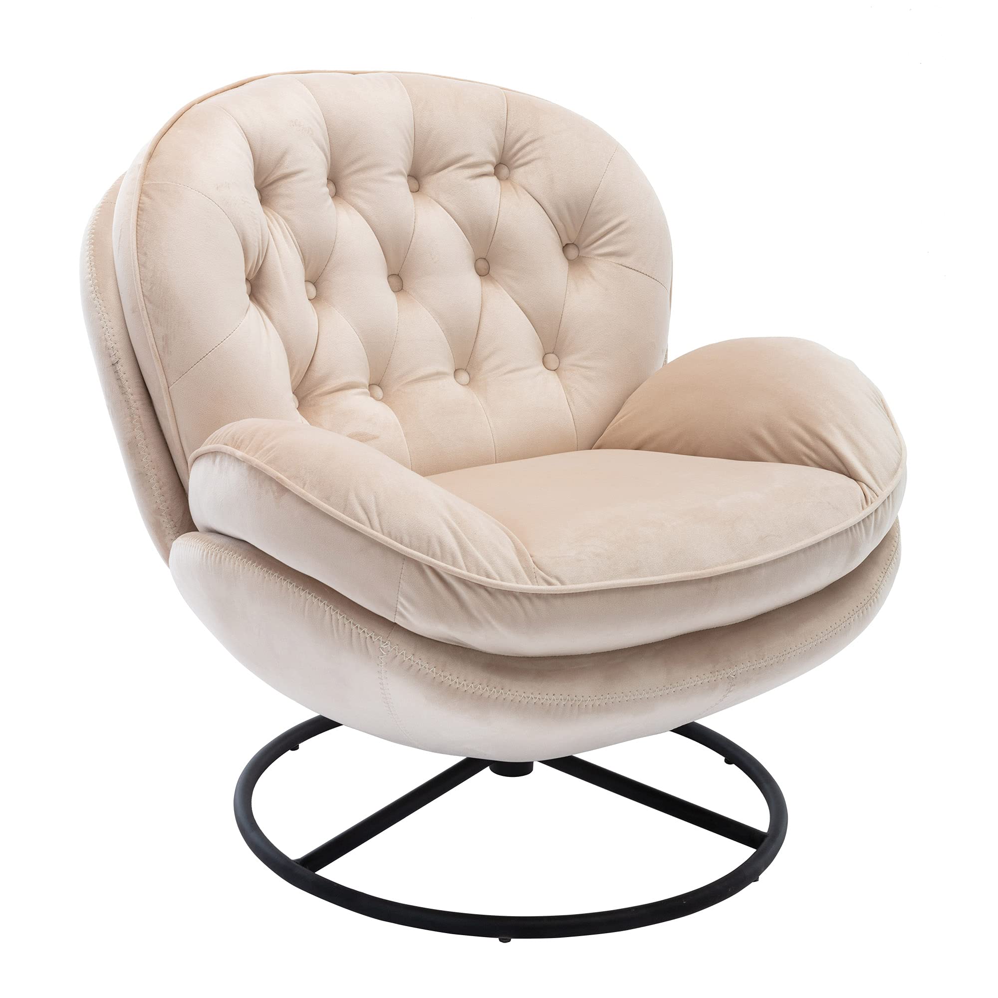 360 Degree Swivel Accent Chair with Ottoman Set - Comfy Reading Armchair for Bedroom, Office & Living Room - Beige Lounge Chair (33.5