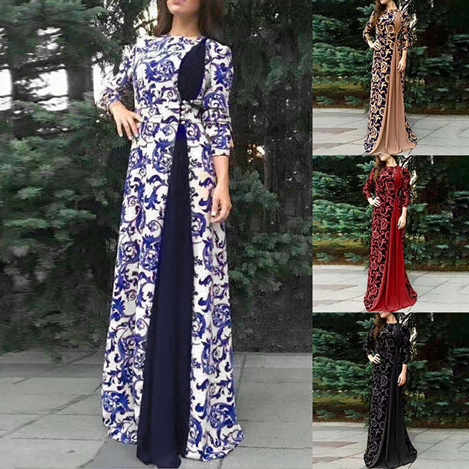Plus Size Floral Maxi Dress for Women - Long Flowy Muslim Dress with Islamic Modest Design | Perfect for Prayer, Eid, Wedding & Special Occasions