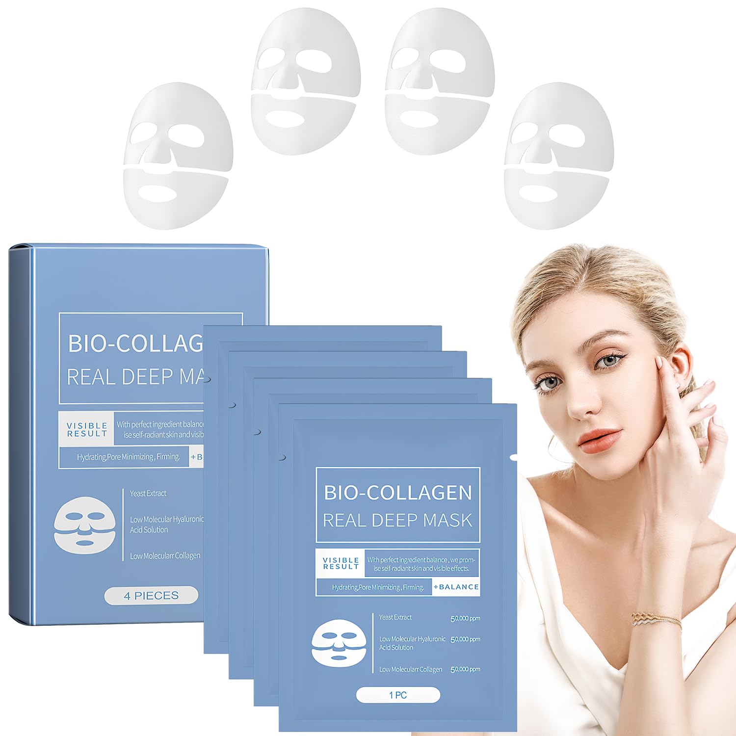 **Collagen Face Mask - Anti Wrinkle & Deep Hydrating Overnight Hydrogel Mask for Firming & Lifting - Skin Elasticity Improvement (4Pcs) - Perfect for Night Skincare Routine & Anti-Aging Treatment**