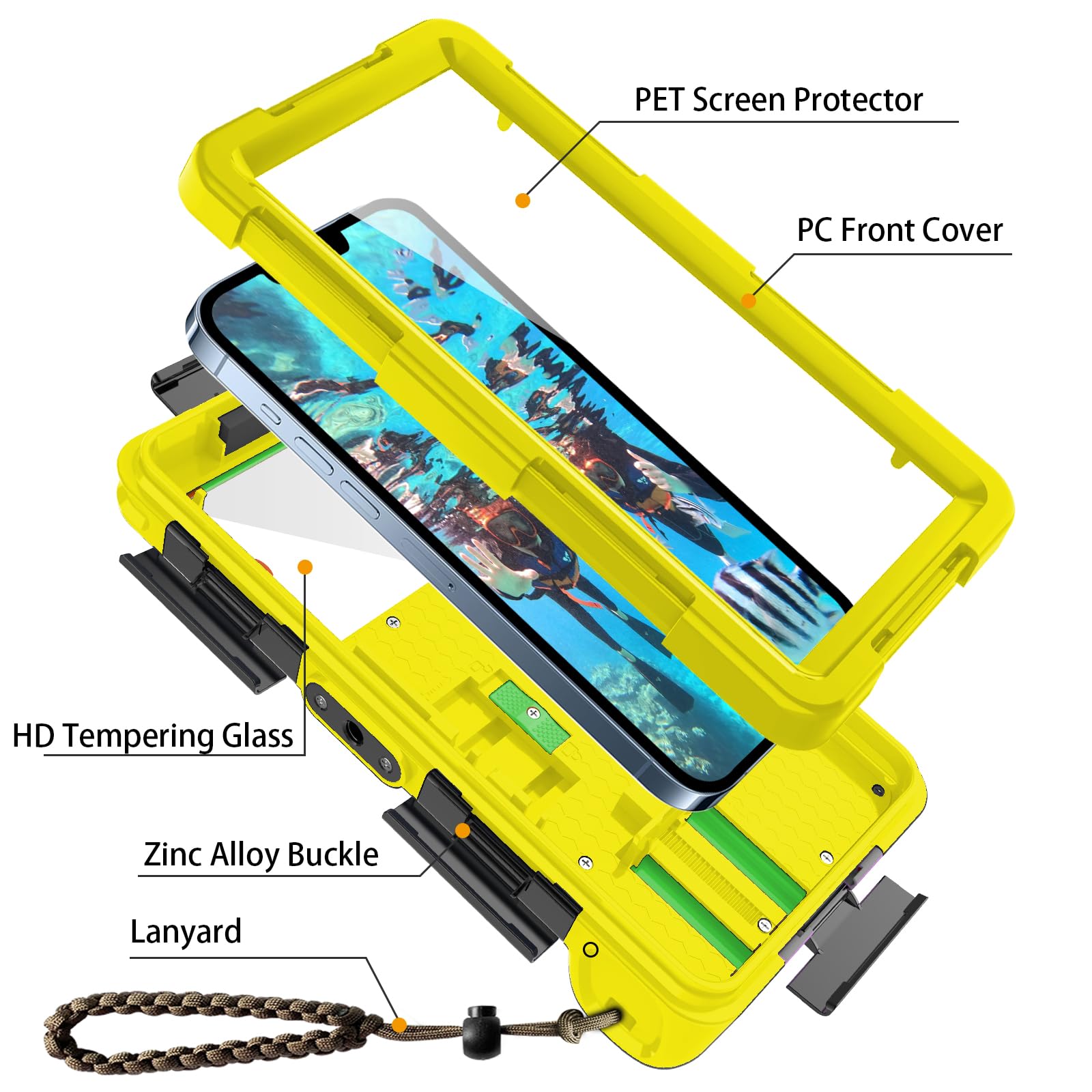 Upgrade Universal Waterproof Phone Case for iPhone 16/15/14/13/12/11 Pro Max/XR/XS/X & Galaxy S24/S23/S22/S21 - Diving & Snorkeling Underwater Photography Case (Yellow) - Perfect for Beach Vacations, Pool Parties & Water Sports