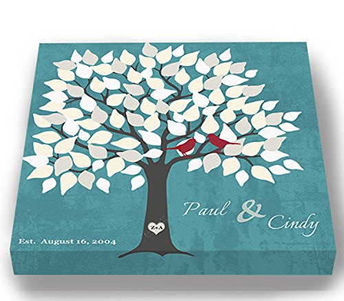Personalized Wedding Tree Guest Book - Unique & Memorable Alternative for 100-150 Signatures - Canvas Wall Art Decor - Bridal Shower Gift - Turquoise - 20x20 Inches - Perfect for Wedding Receptions, Anniversary Parties & Home Decor