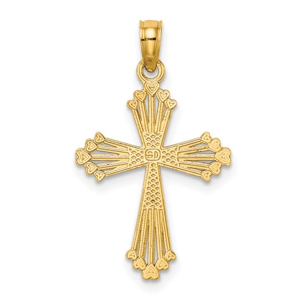14K Solid Yellow Gold Striped Holy Cross Heart Love Necklace - Religious Jesus Christ Pendant Charm for Women, Gift for Baptism, Confirmation, First Communion, Valentine's Day