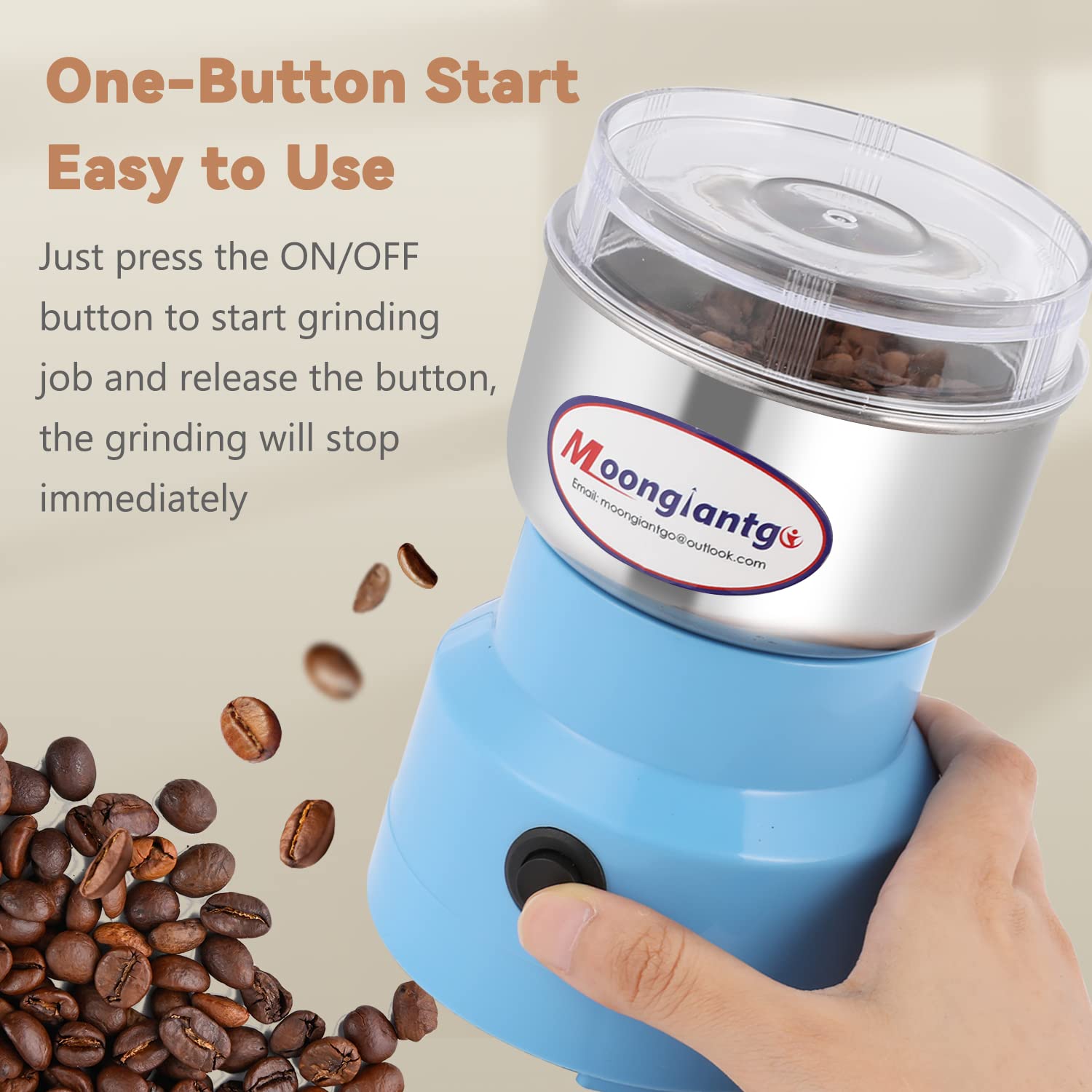 Moongiantgo 2-Pack Mini Electric Coffee Grinder for Spices, Nuts & Beans - Compact & Powerful (Silver + Blue) - Perfect for Home Kitchen, Camping & Travel Use