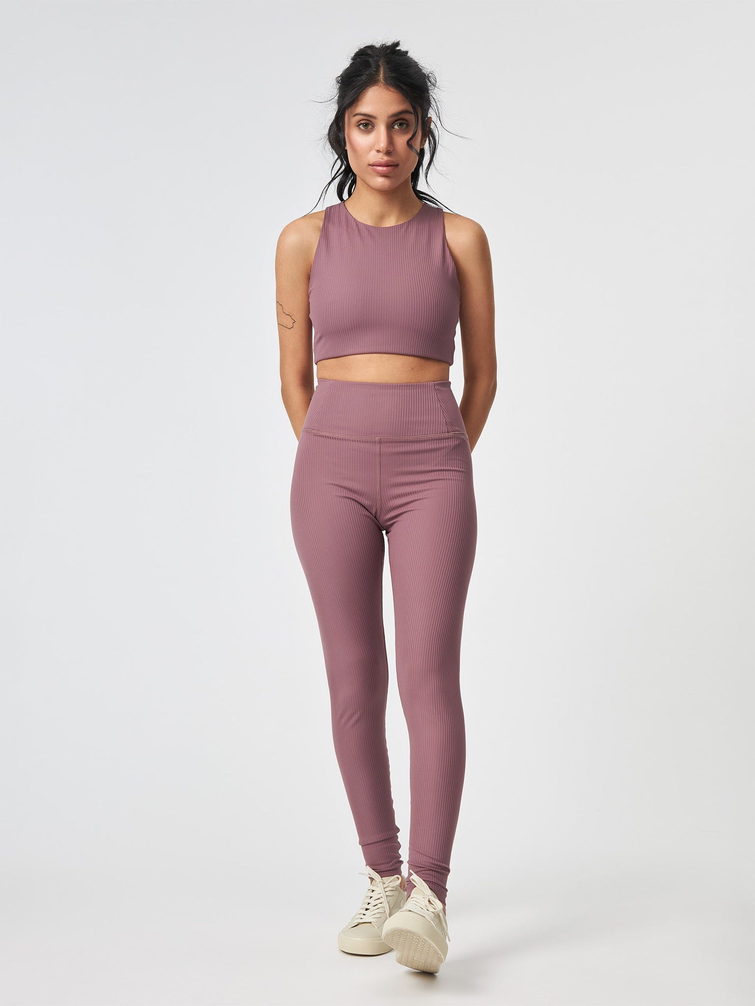 Girlfriend Collective High Waist Compressive Ribbed 7/8 Leggings for Women - Pewter Gray | Yoga, Running & Workout Activewear
