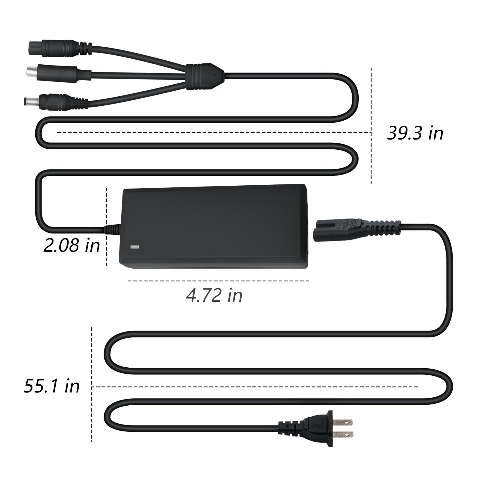 42V 2A Lithium Battery Charger with 3-Prong Plug - 5.5x2.5mm & 8.0x1.6mm DC Connectors - Power Adapter for 36V 2A Li-ion Batteries - Ideal for E-Bikes, Scooters, Power Tools and Outdoor Equipment