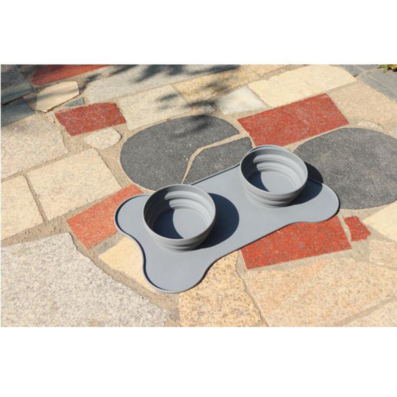UJEAVETTE® Collapsible Travel Dog Bowl - Portable Silicone Pet Food & Water Feeder with Non-Slip Mat - Lightweight for Hiking, Camping & Outdoor Adventures (Gray)