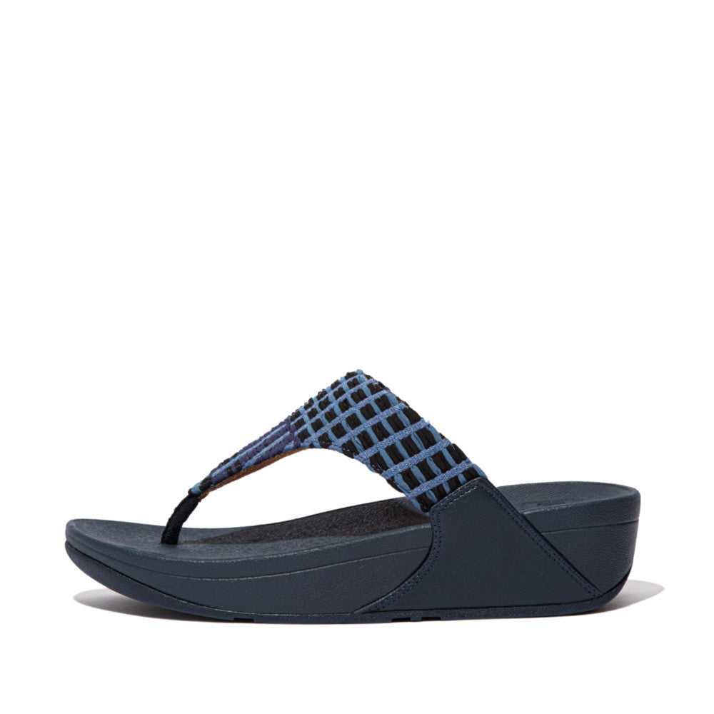 FITFLOP LULU ART DENIM TOE POST SANDAL - Women's Comfortable Slide Sandals with Arch Support | Perfect for Beach, Pool, and Summer Casual Wear