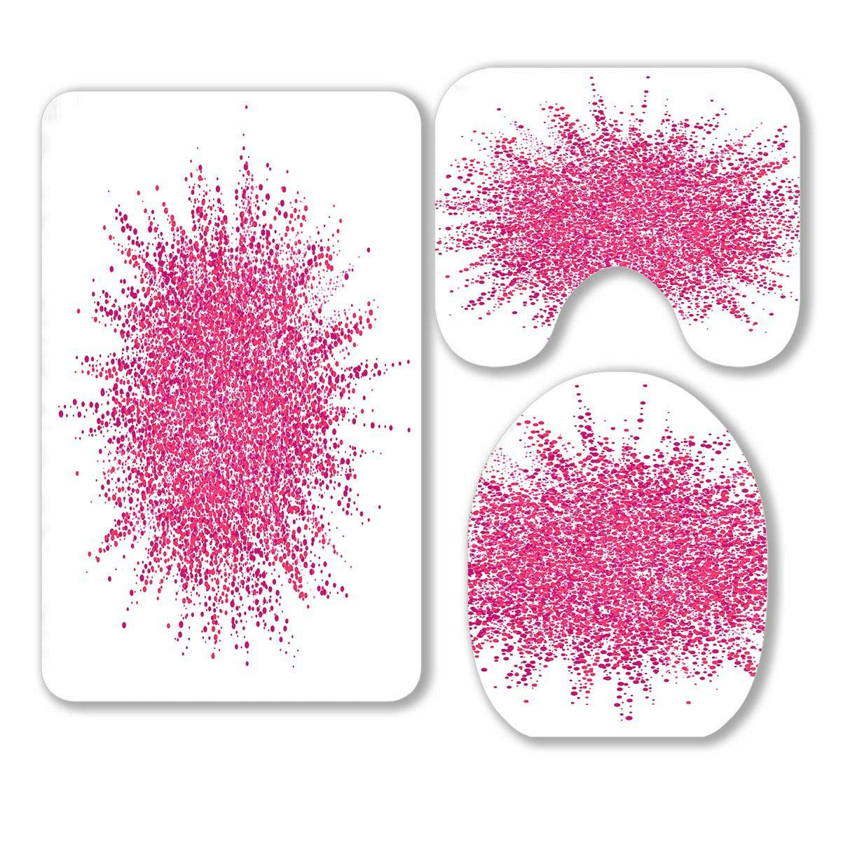 Abstract Pink Magenta Dust Cloud Explosion 3-Piece Bathroom Rug Set - Non-Slip Bath Mat, Contour Mat & Toilet Lid Cover - Soft Absorbent Microfiber for Modern Bathrooms (Bathroom Decor, Home Essentials)