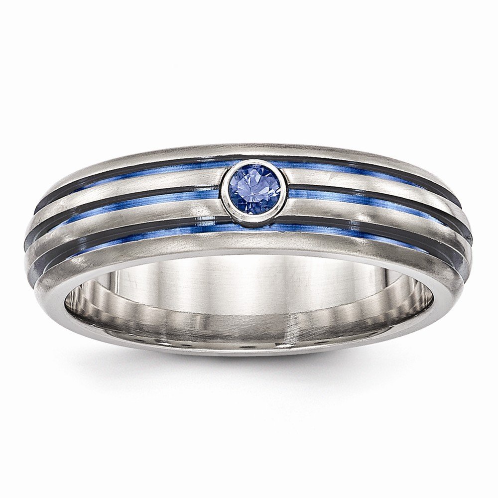 Solid Titanium Triple Groove Blue Anodized Sapphire September Gemstone Wedding Band Ring for Men - Perfect for Engagement, Anniversary & Special Occasion Gifts