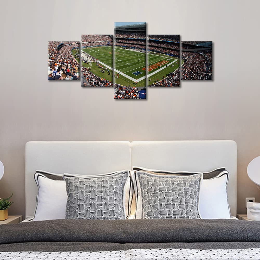 TUMOVO 5 Panel Canvas Wall Art - Chicago Soldier Field Sports Stadium Painting, Bears Team Decor, Framed Ready to Hang 50