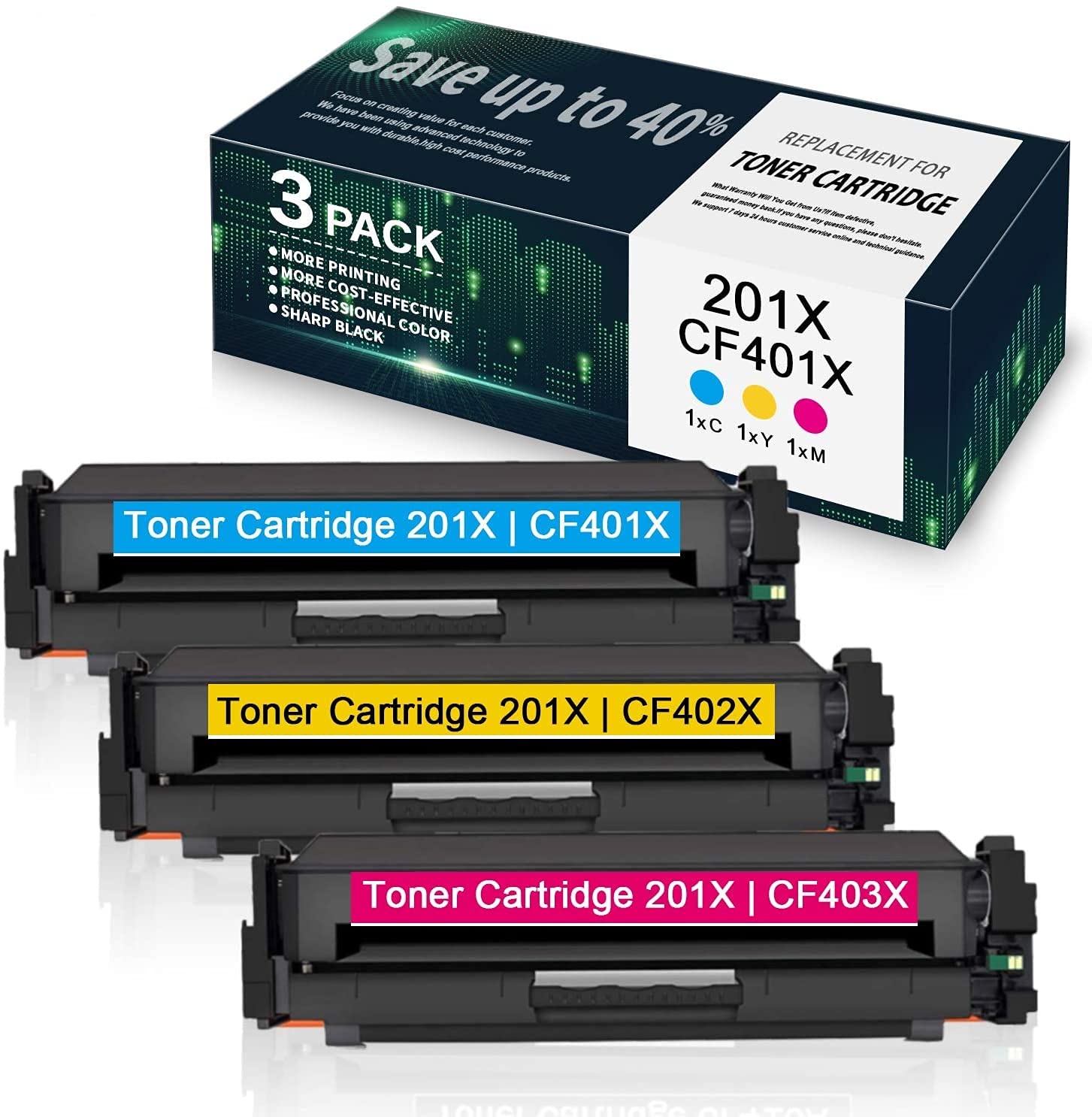 High Yield 3-Pack (1 Cyan/1 Yellow/1 Magenta) CF401X CF402X CF403X Toner Cartridge Replacement for HP Color LaserJet Pro M252dw M252n MFP M277n M277dw M277c6 M274n Printers - Compatible with Home & Office Use - by VaserInk