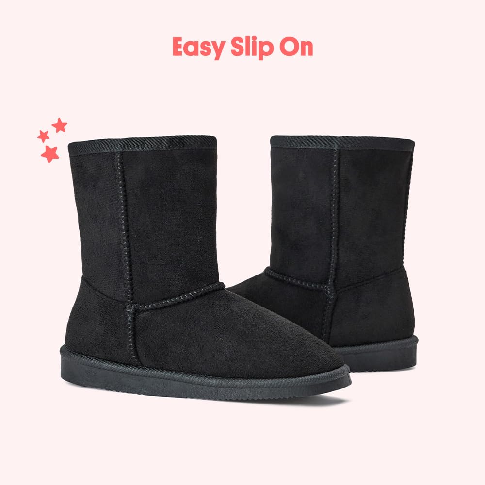 FabKids Girls Winter Mid Calf Snow Boots - Warm Faux Fur Lined Non-Slip Waterproof Boots for Toddler, Little & Big Kids | Perfect for Snow Play, School & Outdoor Winter Activities
