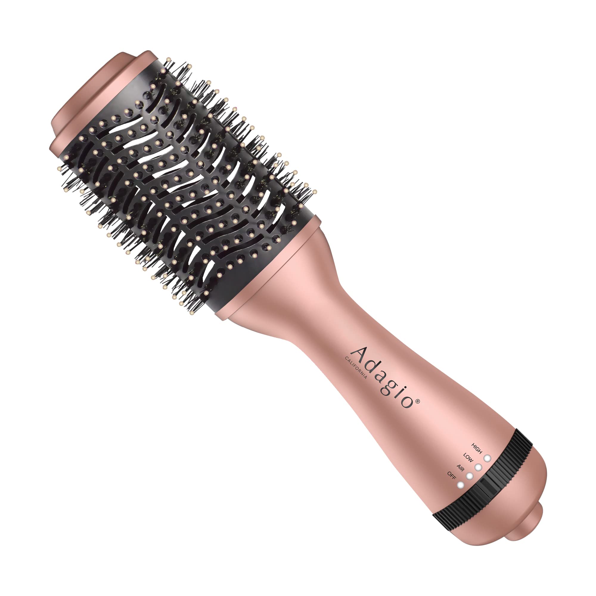 2-in-1 Hot Air Brush Styler & Hair Dryer with Negative Ion Technology - 3 Inch Round Blowout Brush with Straightening Function - Rose Gold Hair Styling Tool for Women | Perfect for Salon-Quality Blowouts at Home, Travel & Daily Styling