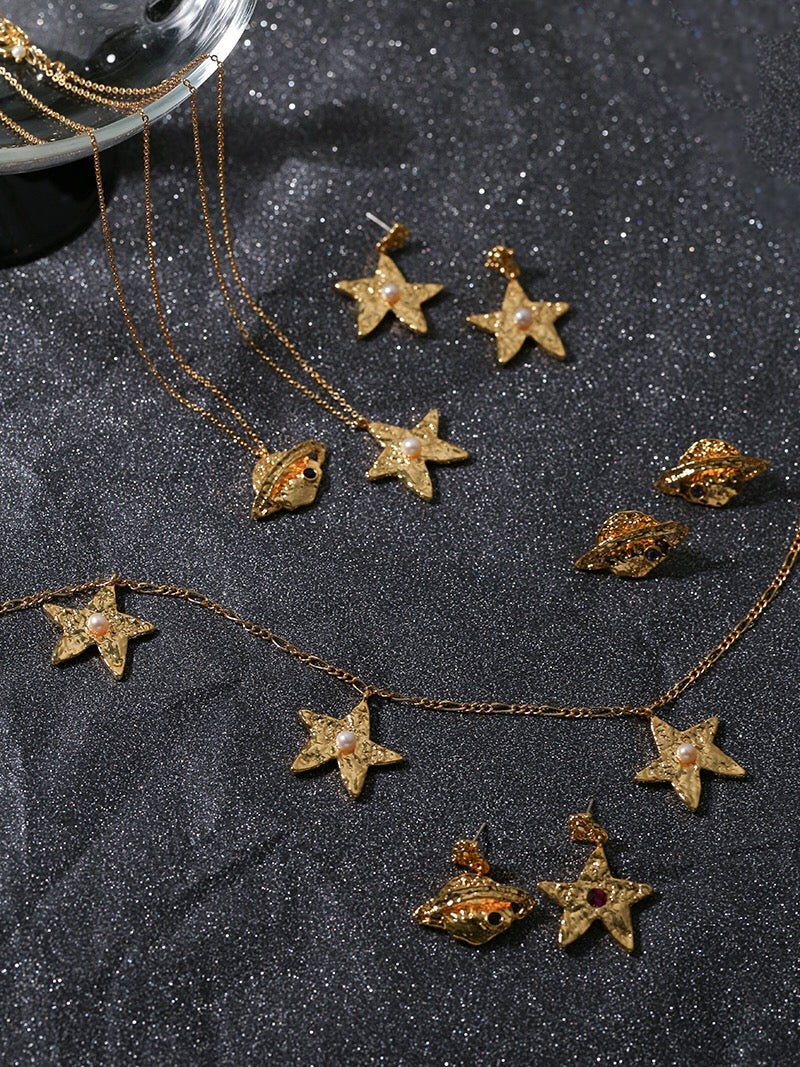 Dazzling Stars Pentagram Planet Element Earrings - Unique Celestial Jewelry for Women - Perfect for Parties, Festivals, and Cosmic Fashion