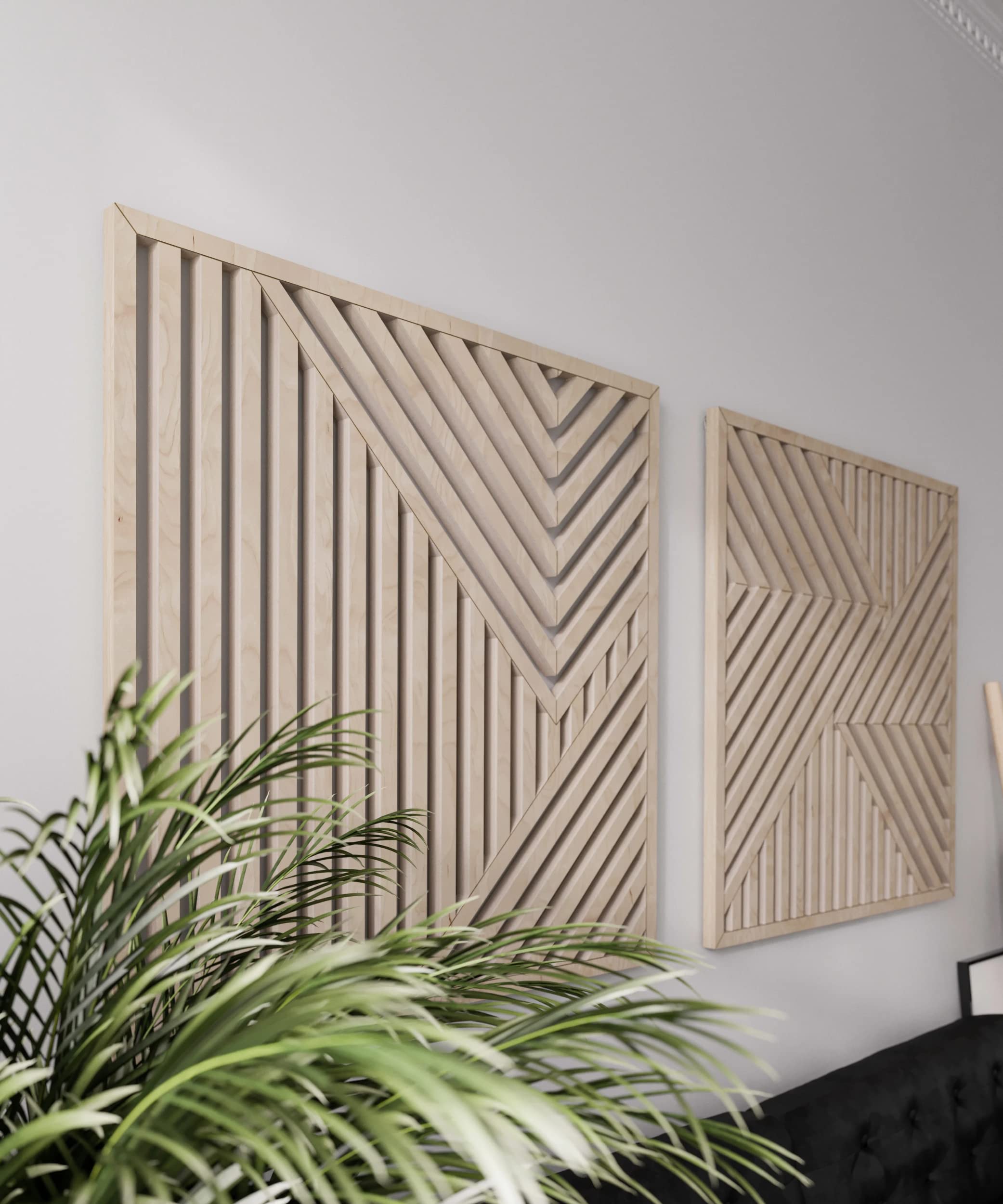 Modern Wood Wall Art Set of 2 - Abstract Rustic Wooden Panels for Home & Office Decor - 22