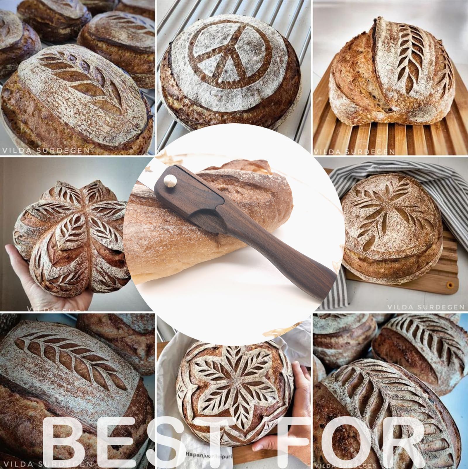 Premium Mini Bread Lame - Handcrafted Wooden Dough Scoring Tool for Sourdough Bread Patterns - Black Walnut Bread Decorating Knife (Blade Not Included) - Perfect for Artisan Baking & Homemade Bread Making