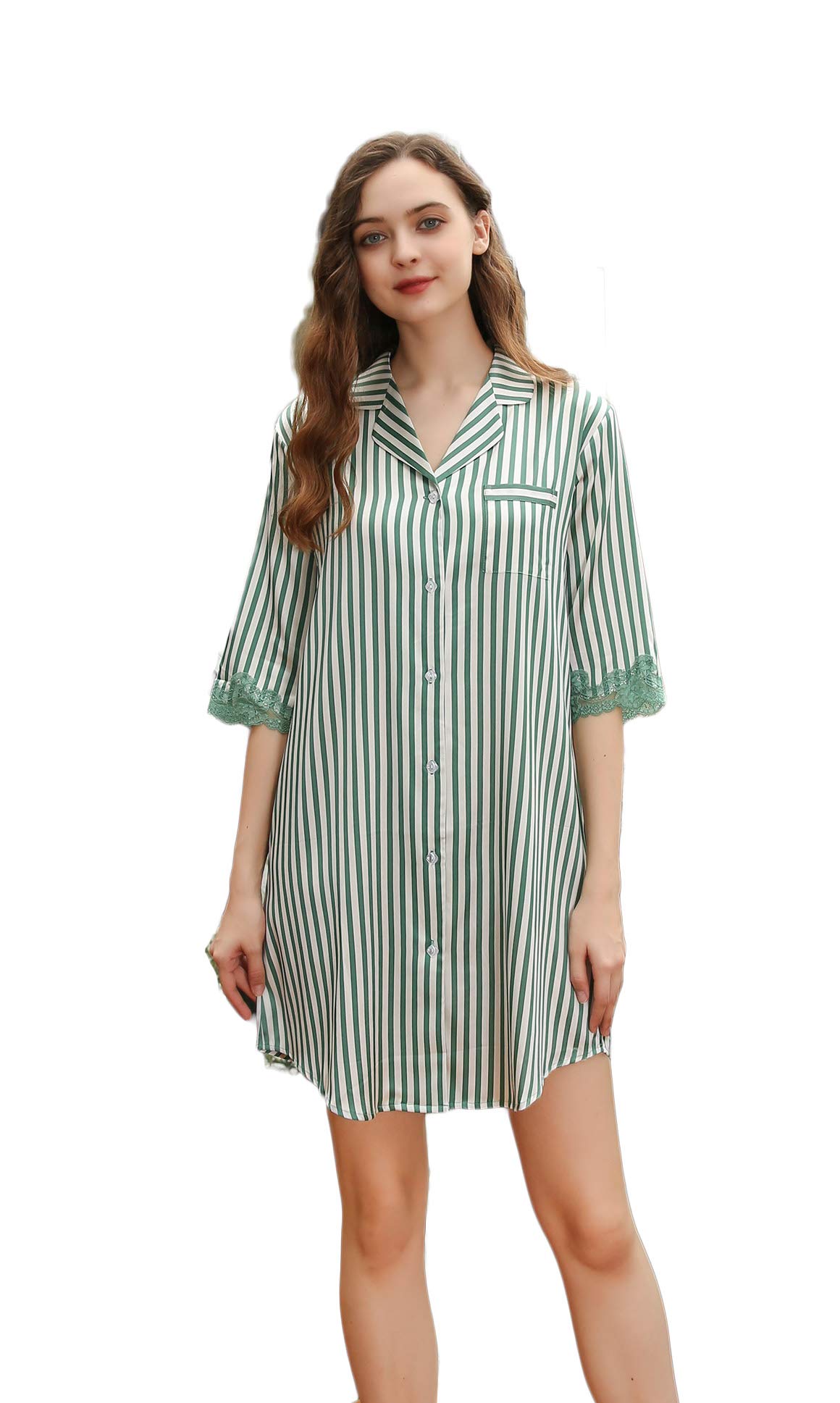 CLC Women's Silk Nightgown - Striped Printed Sleepwear Pajama Set for Comfortable Nights | Perfect for Lounge, Sleep & Relaxation at Home