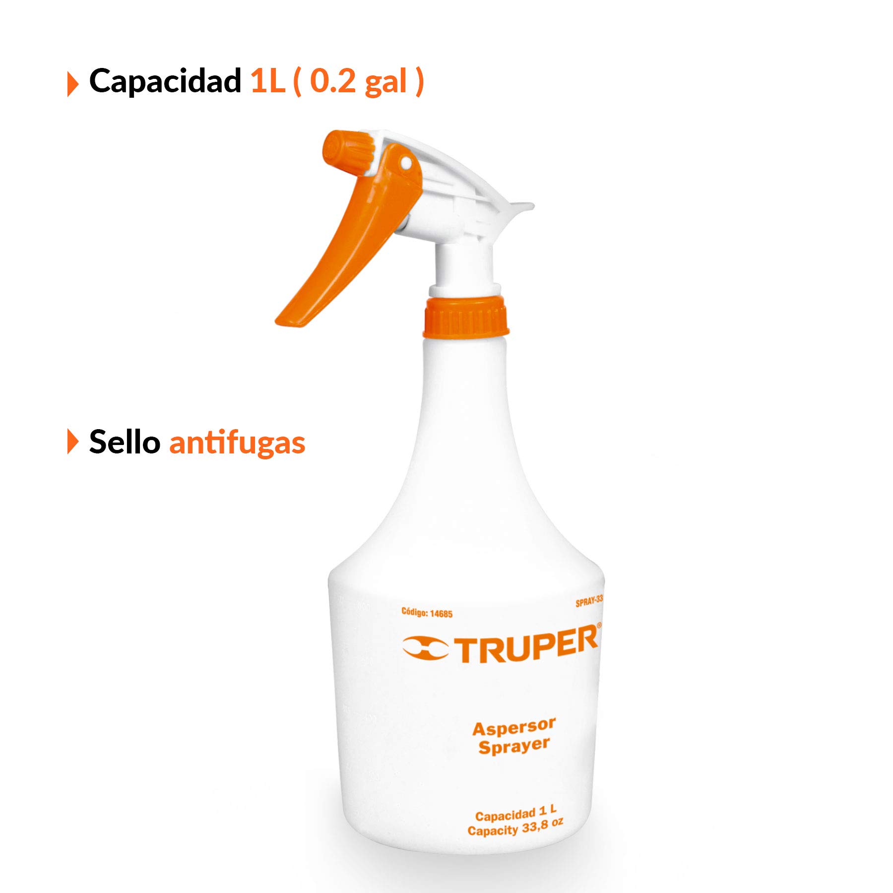 TRUPER SPRAY-33 34 oz Handheld Spray Bottle - Heavy Duty Garden Sprayer for Weed Killer, Fertilizer & Cleaning Solutions - Perfect for Lawn Care, Pest Control & Household Cleaning