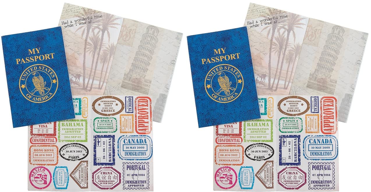 12 Pack Passport Sticker Books for Kids - World Travel Themed Party Favors with Travel Stamp Stickers | Perfect for Travel-Themed Birthday Parties, Classroom Activities & DIY Scrapbooking