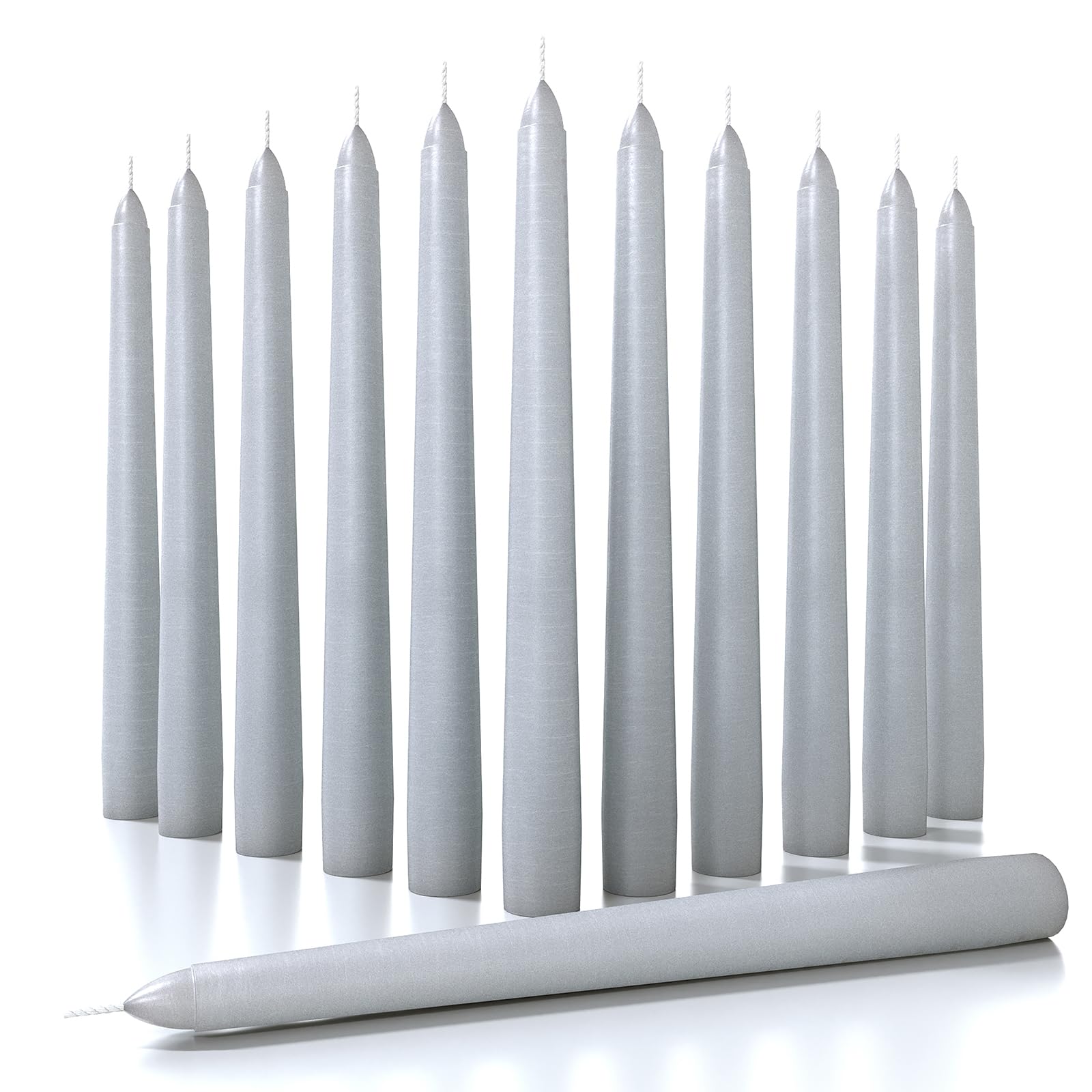 Premium CANDWAX 8 Inch Taper Candles - Set of 12 Dripless Dinner Candles for Wedding, Party & Home Decor - Long Burning Light Gray Taper Candles - Perfect for Romantic Dinners, Centerpieces & Special Occasions