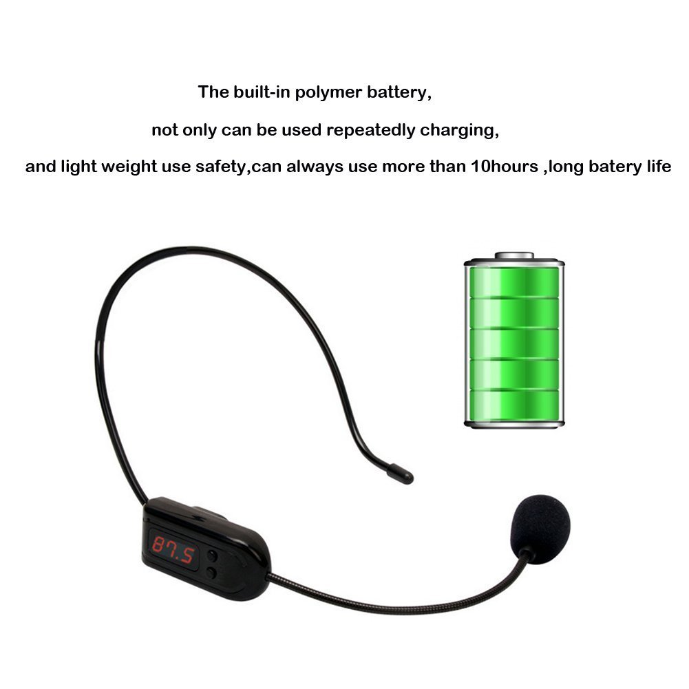 Wireless FM Condenser Microphone Headset with Rechargeable Battery - Hands-Free Megaphone Mic for Voice Amplification | Perfect for Church Services, Tour Guides, Teachers, Sales Presentations, Conferences, Road Trips & Karaoke Parties