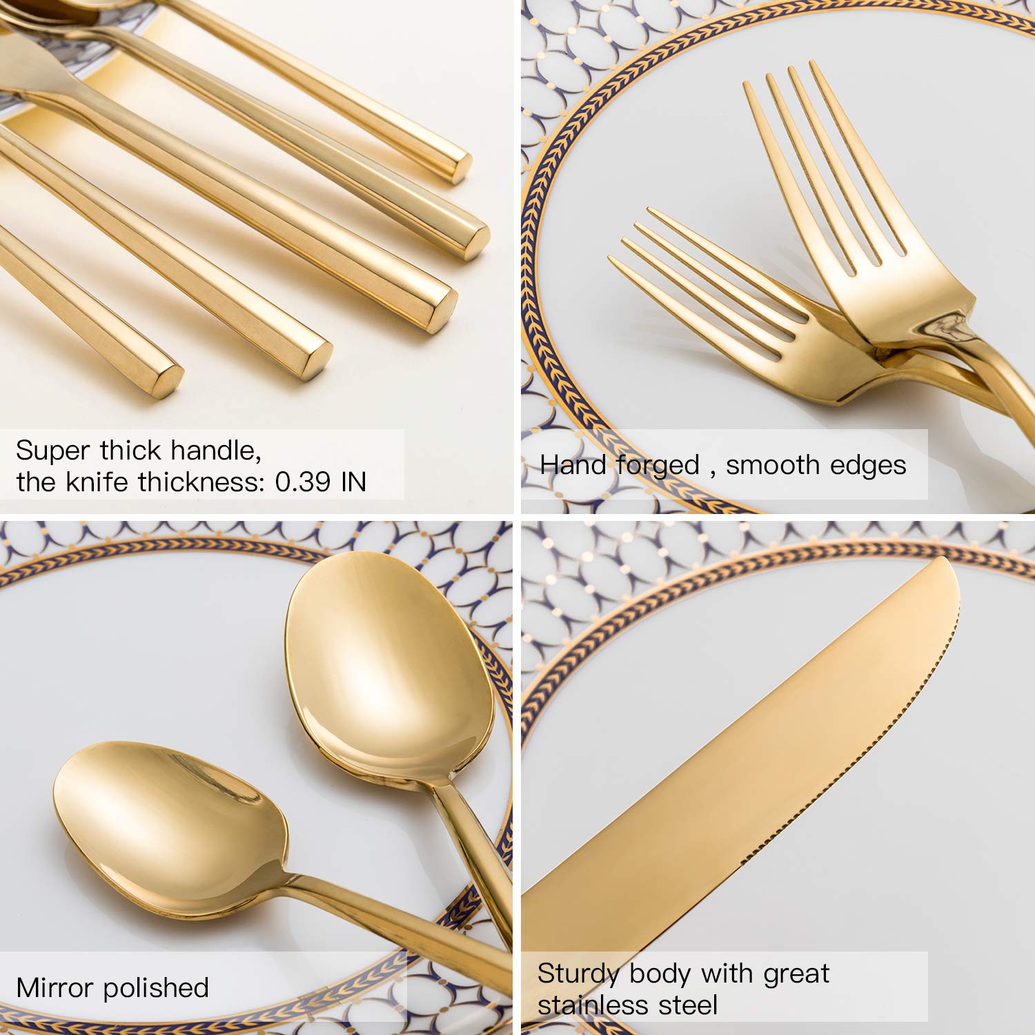 Premium 40-Piece Stainless Steel Flatware Set - Gold & Silver Silverware with Hexagon Handle for 8 People - Elegant Dinnerware for Home, Kitchen, Restaurant & Daily Use