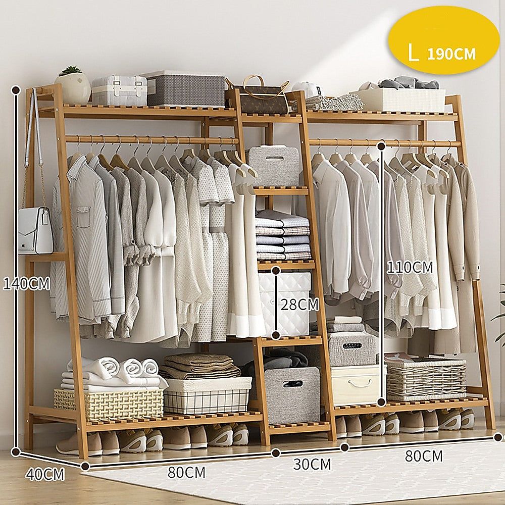Portable Bamboo Clothes Rack - Adjustable Garment Stand with Wheels for Hanging Coats, Dresses & Pants | Perfect for Small Spaces, Closets, Laundry Rooms & Dorm Rooms