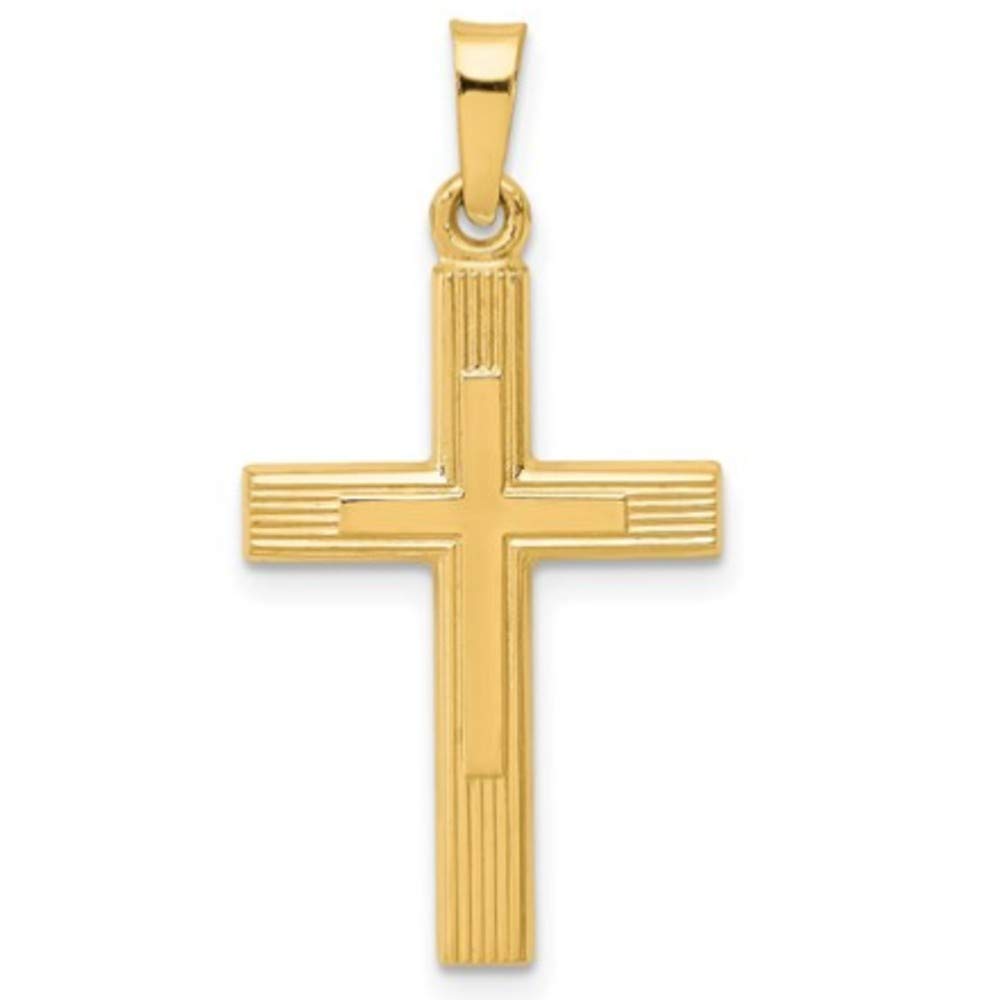 14K Yellow Gold & White Gold Engine Turn Cross Pendant Necklace - Religious Jewelry for Women & Men - Perfect for Church, Gifts & Everyday Wear