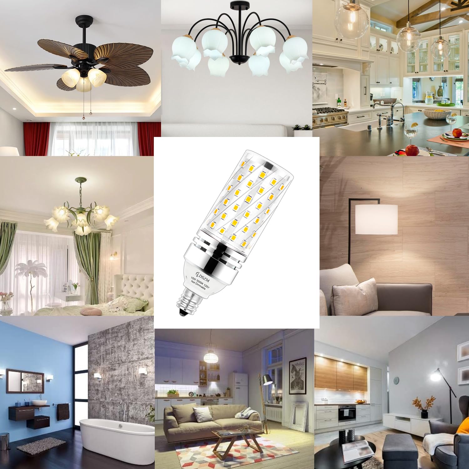 15W E12 LED Bulb - 120 Watt Equivalent, 1200lm, CRI 85+, Warm White 3000K, Non-Dimmable Candelabra Light Bulbs (3 Pack) - Perfect for Chandeliers, Ceiling Fans, and Decorative Lighting