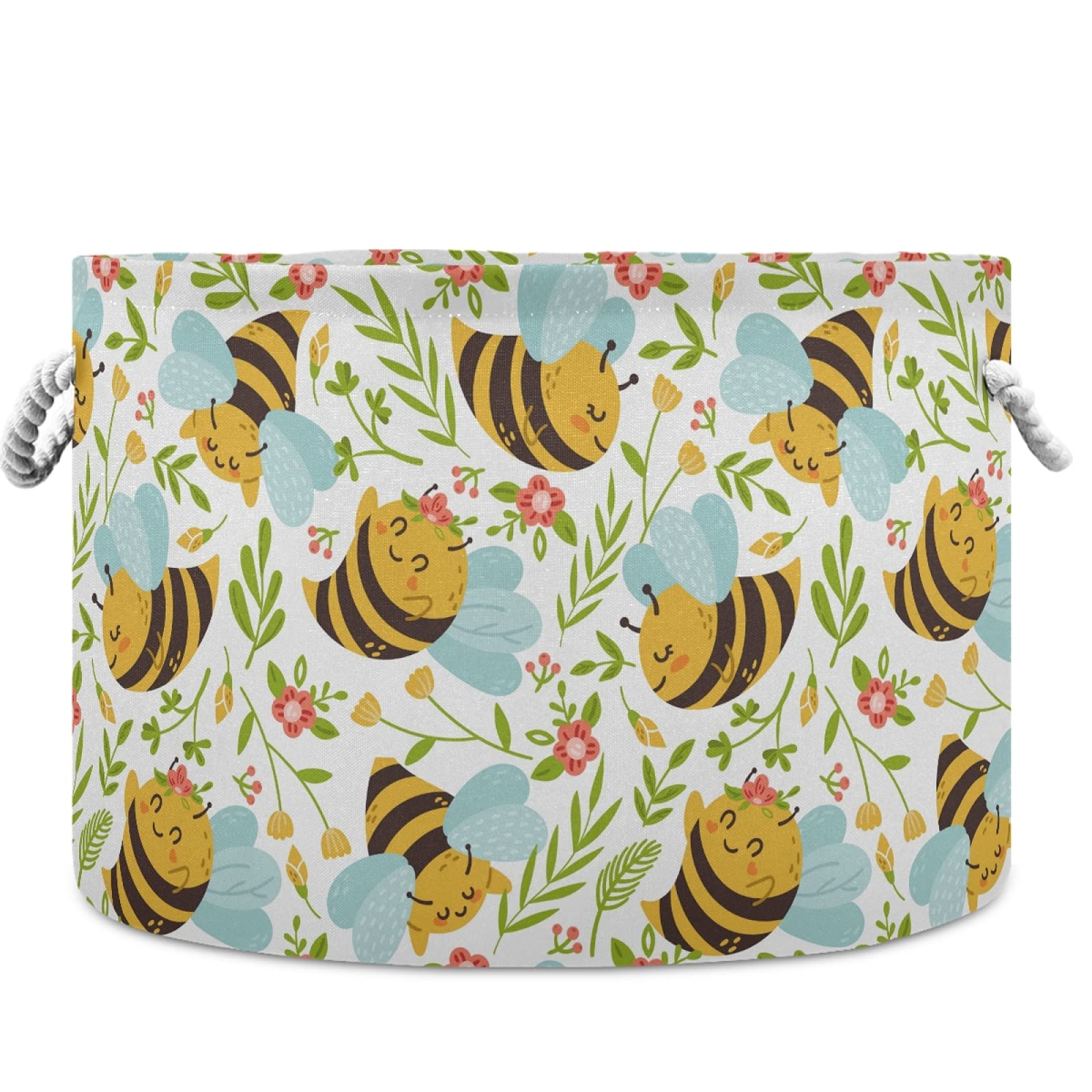 **Honey Bee Kids Seamless Pattern Cute Bumblebee Laundry Basket - Collapsible Fabric Storage Bin for Toys, Clothes & Organizing - Perfect for Nursery, Bedroom, Bathroom, Closet & Office**