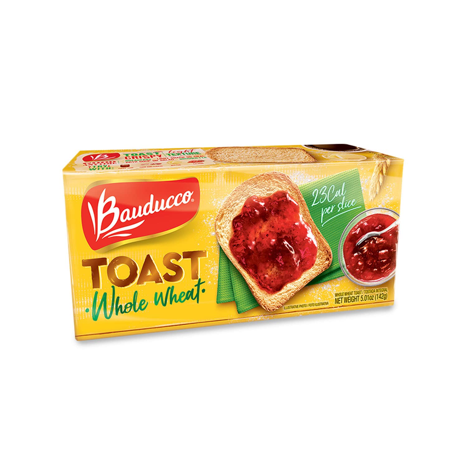 Bauducco Whole Wheat Toast - Healthy Light & Crispy Toasted Bread for Breakfast - Ready-to-Eat Sandwich Bread with No Artificial Flavors - 5.0 oz Pack - Perfect for Quick Breakfast, Snacks & School Lunches