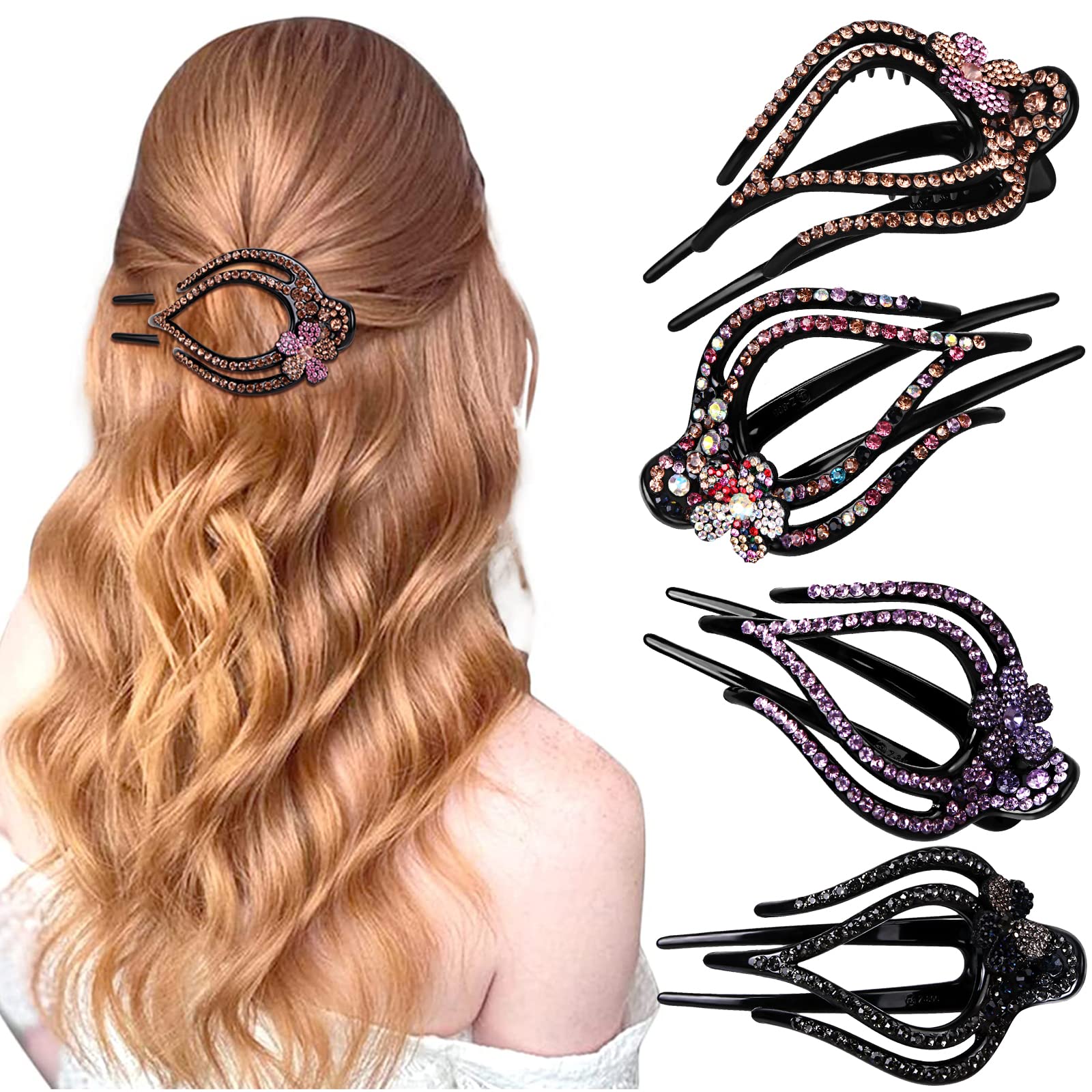 **Large Duckbill Hair Clips for Thick Hair – Rhinestone Ponytail Claw Clip for Women & Girls – Stylish Alligator Hair Pins for Thin Hair – Perfect for Work, Parties & Everyday Use**