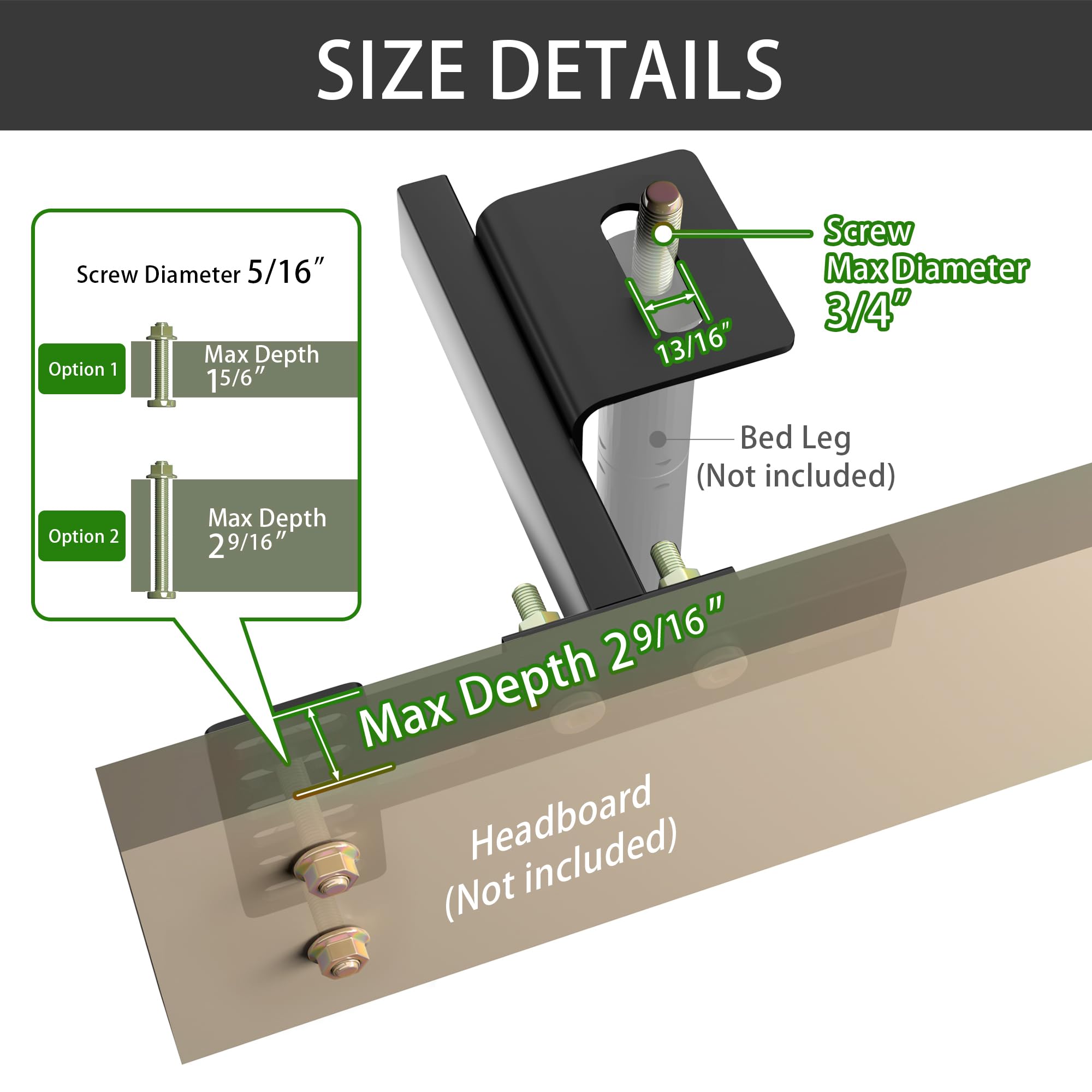 Adjustable Headboard Brackets for Metal Bed Frame - Heavy Duty Headboard & Footboard Extension Kit - Fits Twin, Full, Queen & King Size Beds - Set of 2 Matte Black Brackets - Perfect for Bedroom Furniture Assembly and DIY Bed Frame Projects