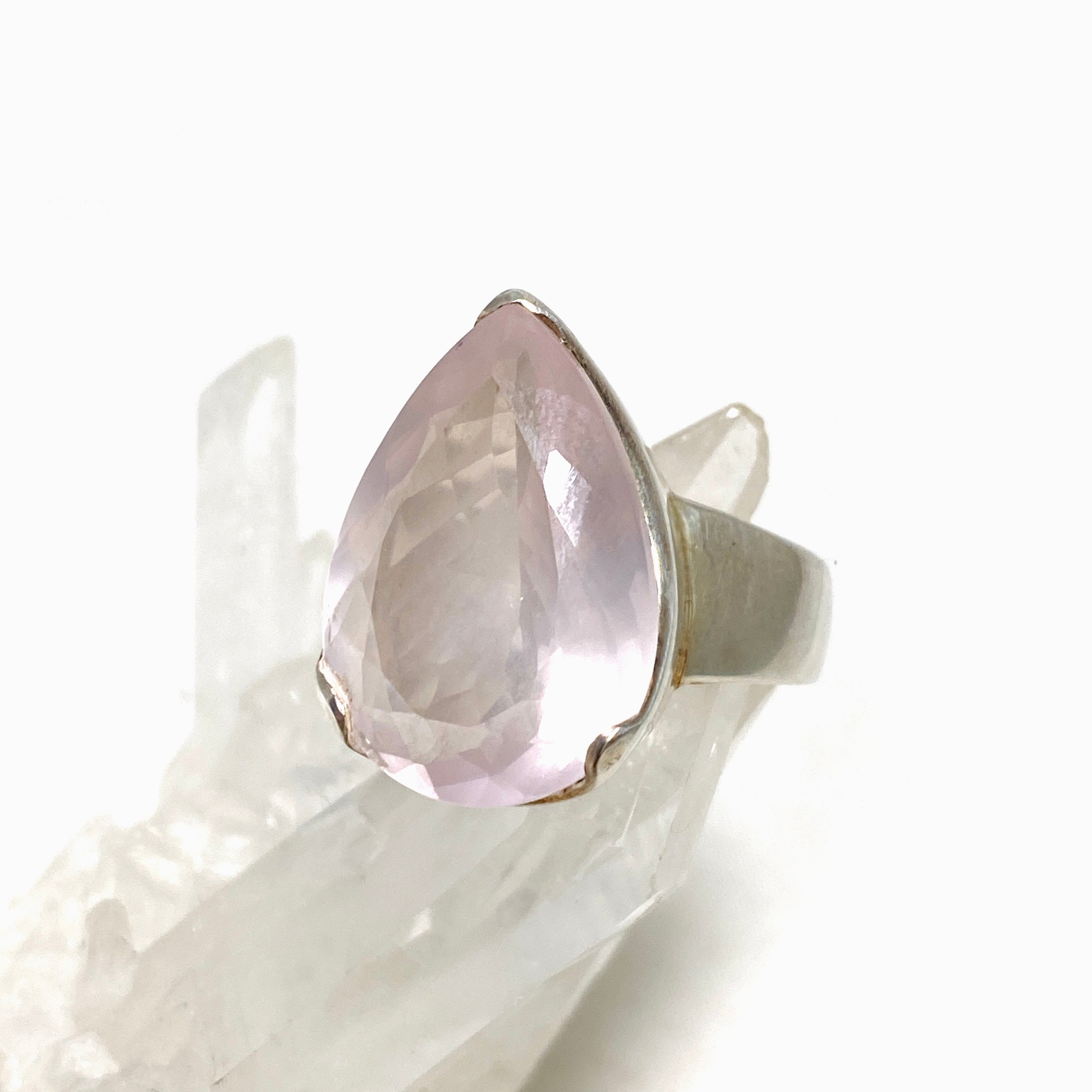 Rose Quartz Faceted Teardrop Ring - Size 9.5 - KRGJ1144 - Elegant Jewelry for Women, Perfect for Weddings, Parties & Everyday Wear