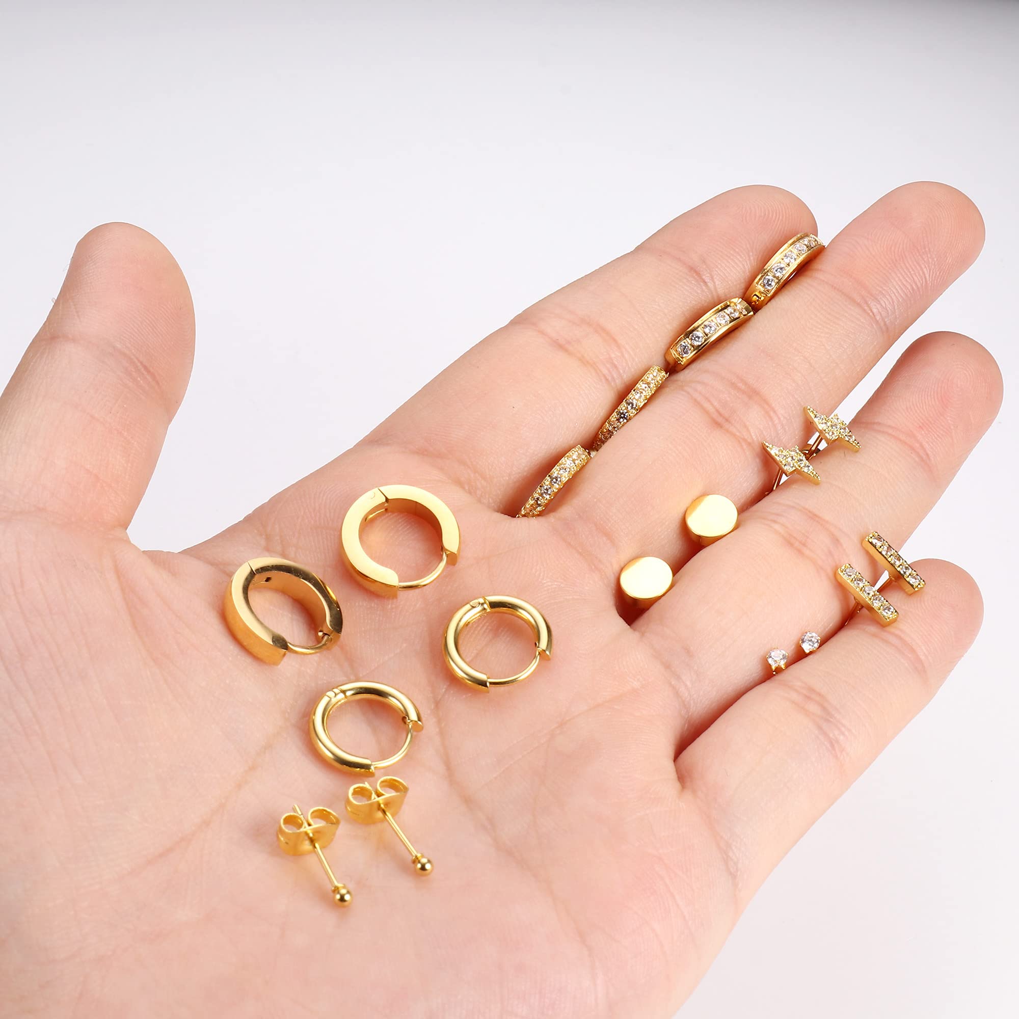 FASACCO 9 Pairs Huggie Hoop Earrings Set - Small CZ Stud Earrings for Cartilage, Helix, Tragus & Multiple Piercings | Dainty Minimalist Jewelry for Everyday Wear & Special Occasions
