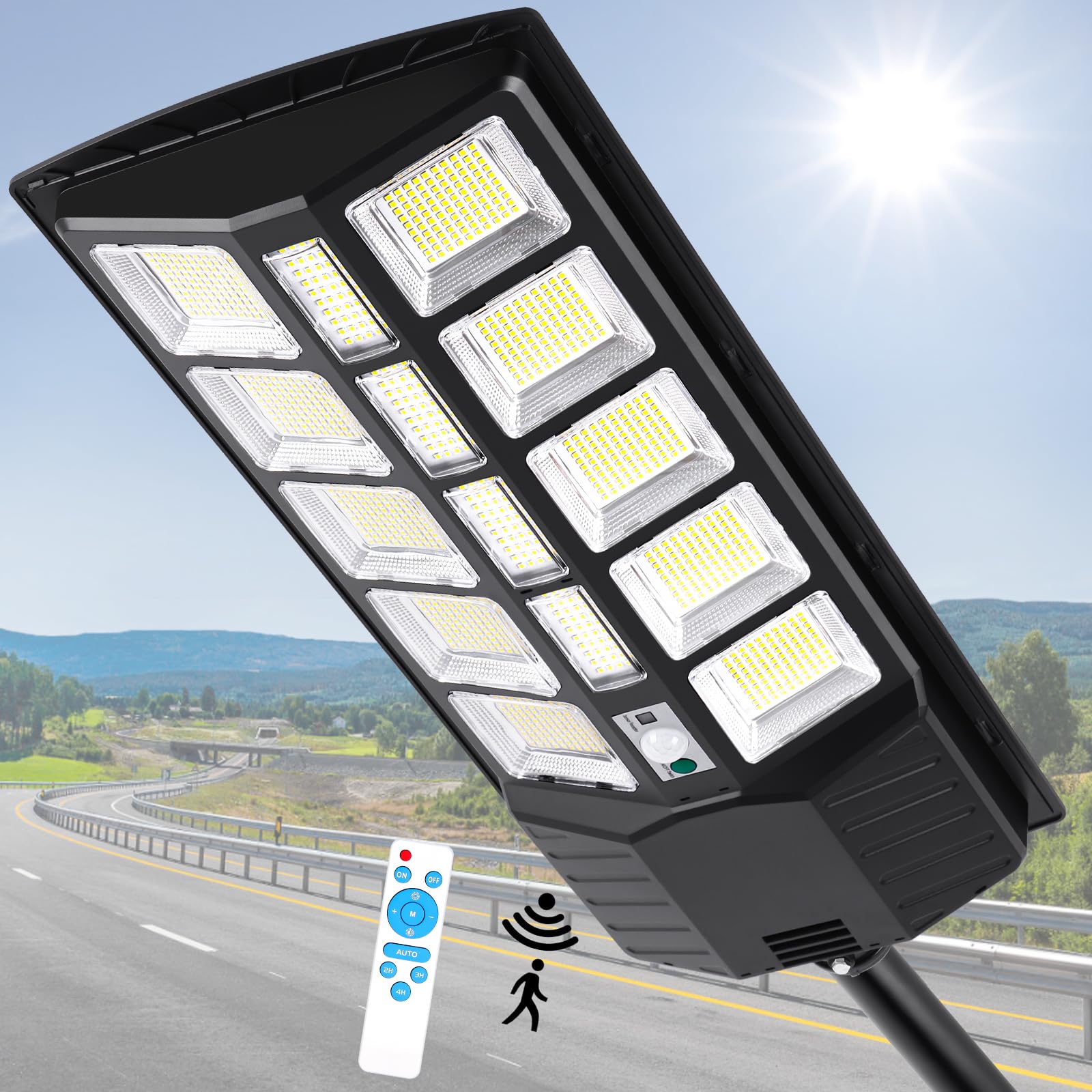 ZJOJO 3800W Solar Street Light Outdoor Waterproof - 30000LM 1160 LEDs Solar Lights for Outside, Dusk to Dawn Sensor - 9000K LED Parking Lot Light Solar Powered Flood Lights with Motion Sensor for Yard, Garden, Driveway & Pathway Lighting