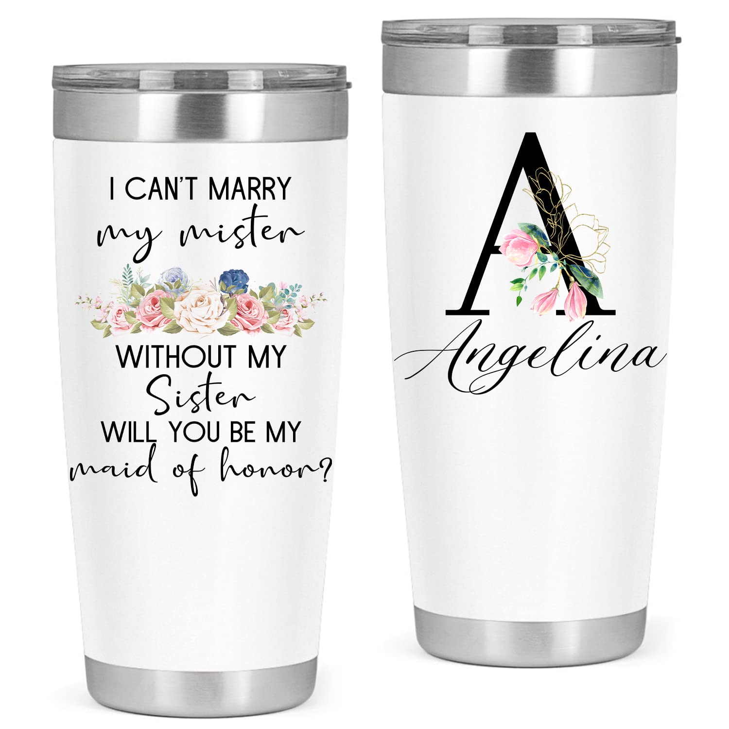 Personalized 20 oz Stainless Steel Insulated Tumbler - Will You Be My Maid of Honor Proposal Gift, Unique Bridesmaid Gift from Bride | Perfect for Wedding Parties, Bridal Showers & Bachelorette Celebrations