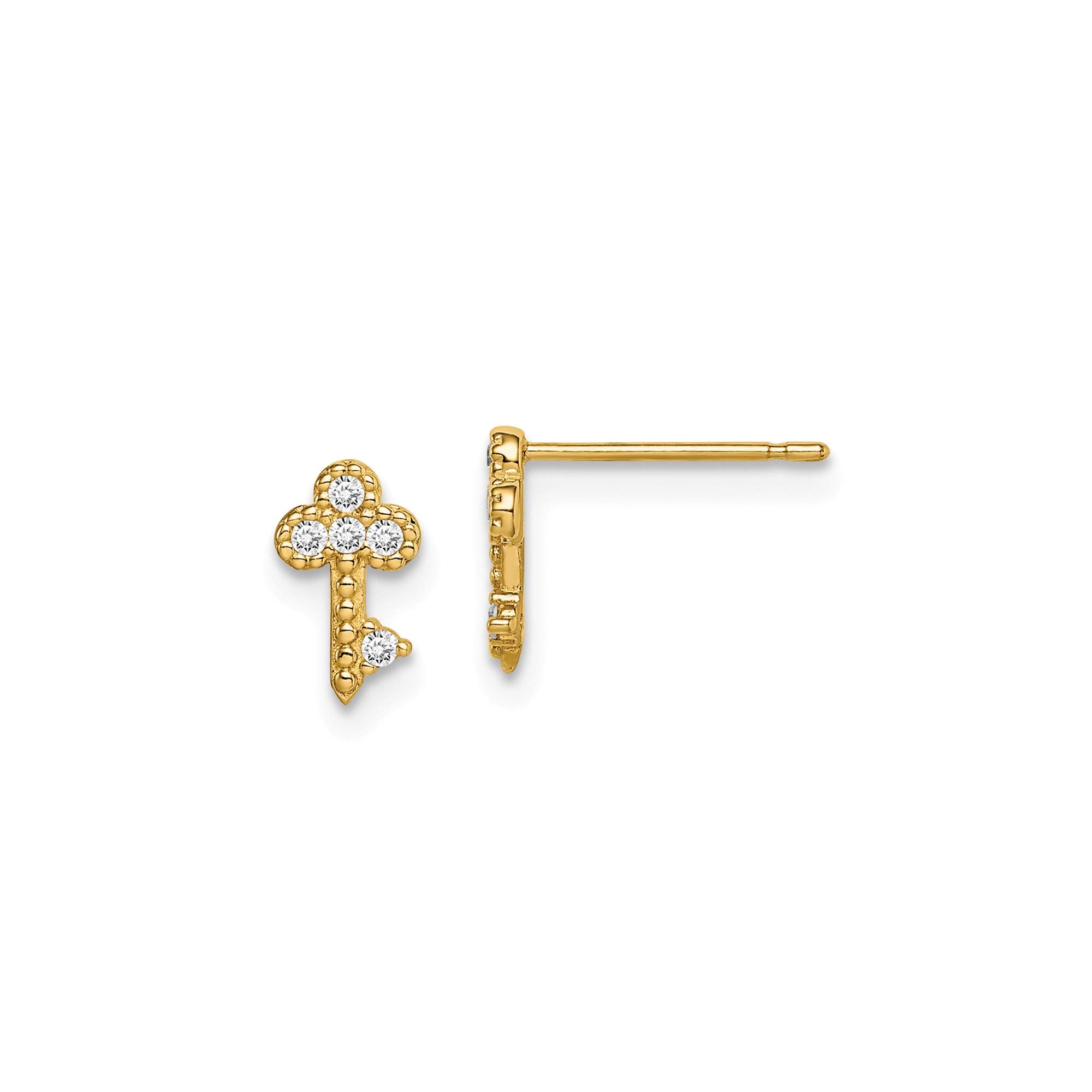 14K Yellow Gold Madi K Key CZ Post Earrings for Women – Elegant Cubic Zirconia Stud Earrings for Everyday Wear, Gifts & Special Occasions
