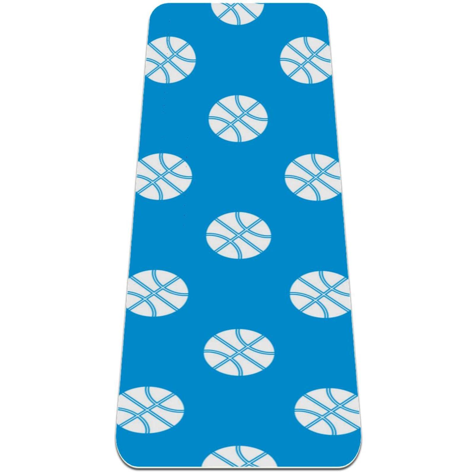 Premium Non-Slip Thick Yoga Mat for Women - Extra Cushioning for Workouts, Exercise & Fitness - Cartoon Basketball White Blue Design - Ideal for Yoga, Pilates, Home Gym & Studio Sessions