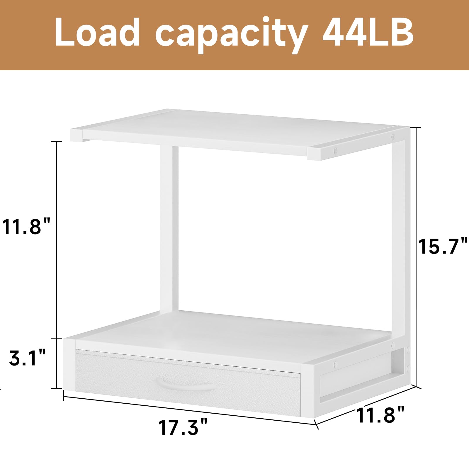 2-Tier Desktop Printer Stand with Fabric Drawer - Home Office Organizer with Storage Shelf for 3D Printer, Fax Machine & Scanner - Space-Saving Desk Accessory (17.3