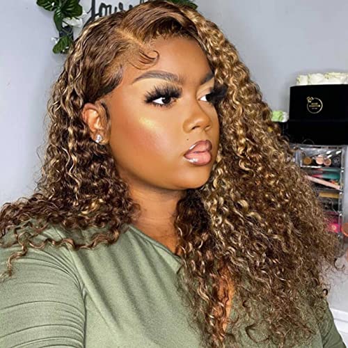 ISEE 26 Inch 150% Density Human Hair Wigs for Black Women - Pre Plucked Transparent Lace Front Wig with 4x4 Water Wave & Honey Blonde Ombre (#4/27) | Glueless Natural Look for Daily Wear, Parties & Special Occasions