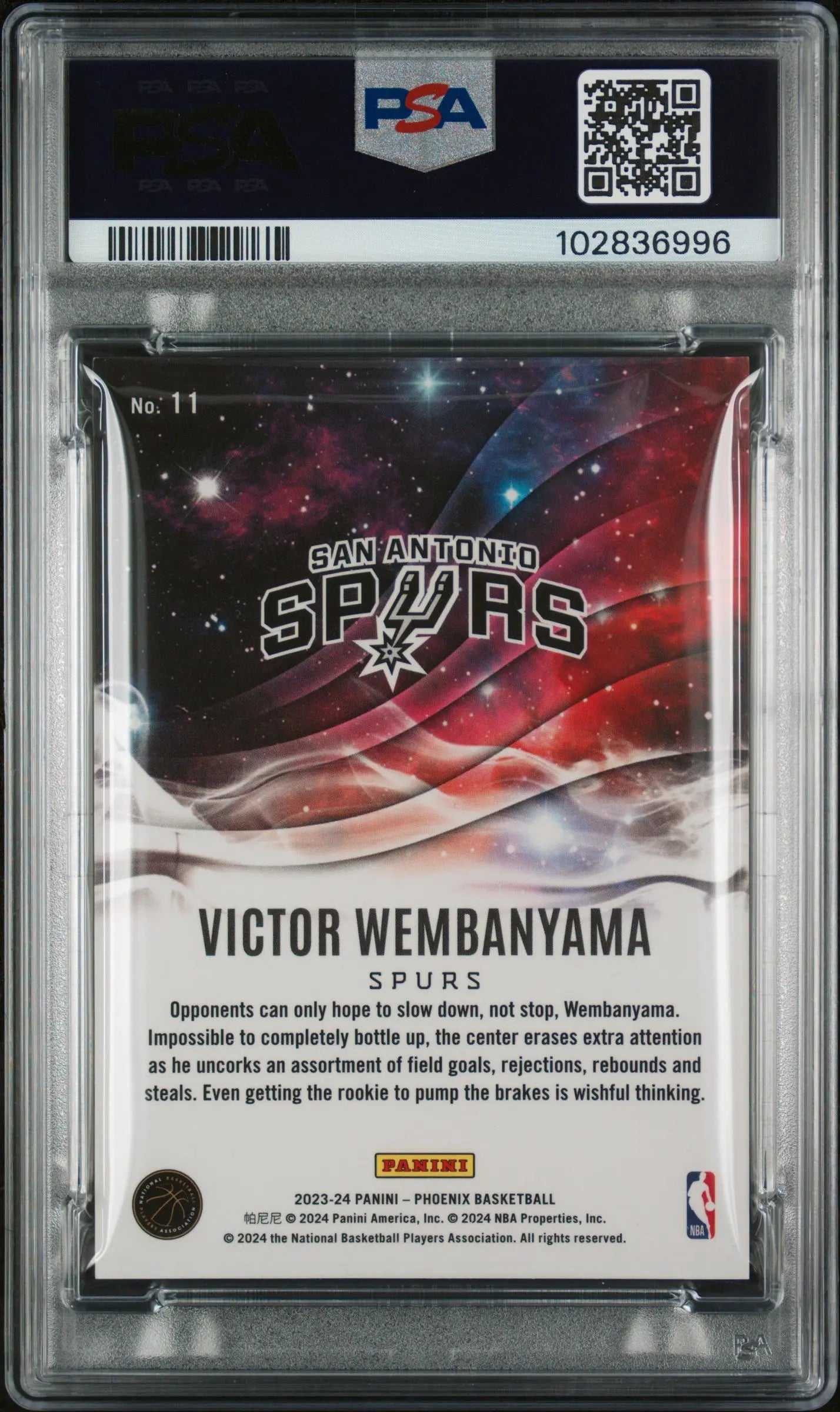 2023 Panini Phoenix Victor Wembanyama Rookie Card PSA 9 Mint - NBA Basketball Collectible for Fans & Investors - Perfect for Display, Trading, and Memorabilia Collections