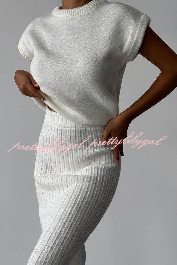 Triko Knit Short Sleeve Sweater & Stretch Ribbed Midi Skirt Set for Women | Casual Outfit for Spring & Fall | Perfect for Office, Date Night & Weekend Brunch