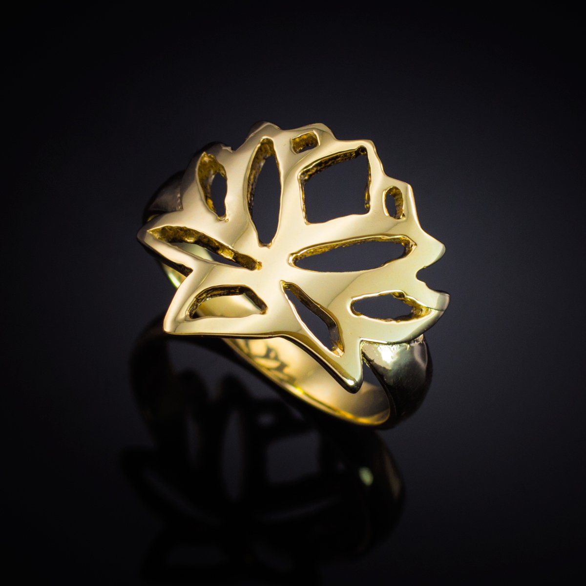 10K Yellow Gold Lotus Flower Ring - Elegant Cutout Blossom Band for Women, Perfect for Weddings, Anniversaries & Special Occasions