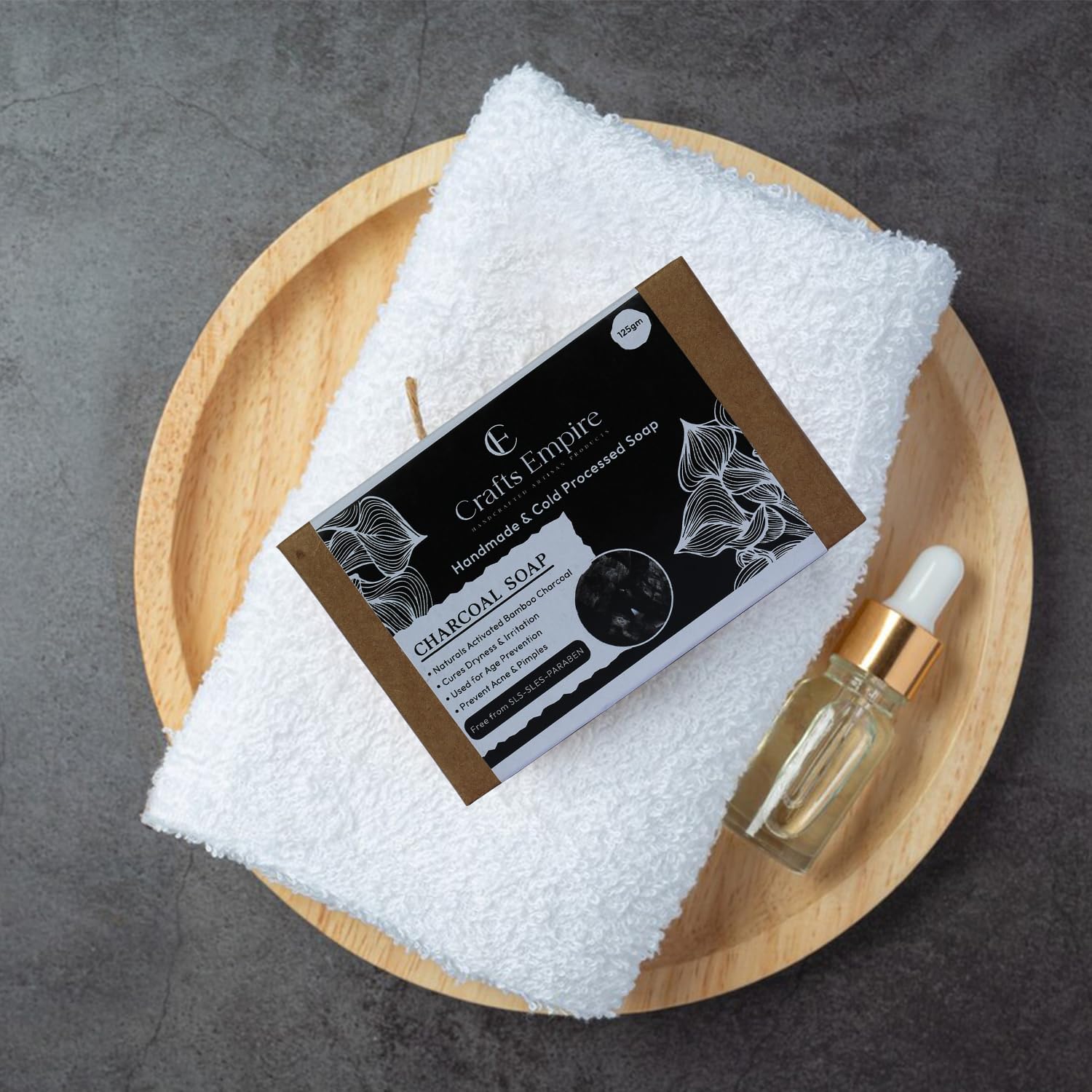 CRAFTS EMPIRE Handmade Charcoal Soap - 125g | Natural Cold Process Soap for Acne & Detox | Perfect for Sensitive Skin & Daily Cleansing