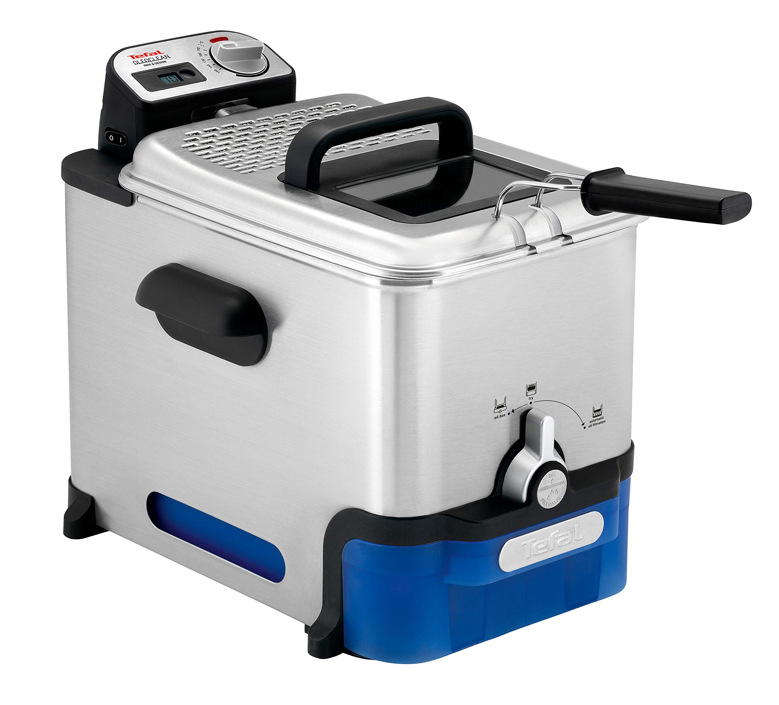Tefal Oleo Clean Pro Deep Fryer 3.5L with Oil Storage Box - 2300W Stainless Steel Easy-Clean Design for Chips, Fried Chicken & More - Perfect for Family Gatherings & Restaurant-Style Cooking (Grey/Blue)