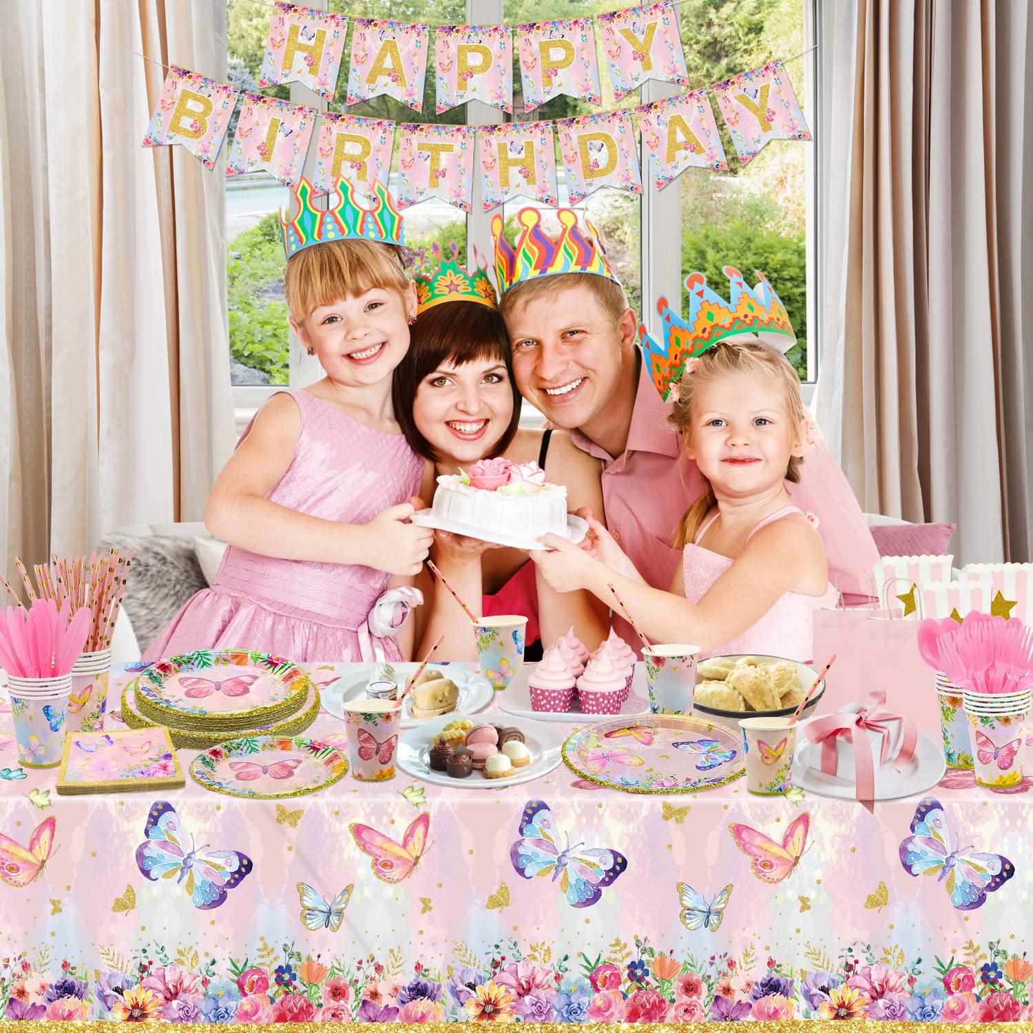 166 PCS Butterfly Birthday Party Supplies Set - Disposable Plates, Napkins, Cups, Tablecloth, Cutlery & Straws for Girls Baby Shower, Fairy Theme Party Decorations (Serves 20) - Perfect for Garden Parties, Princess Celebrations & Outdoor Events
