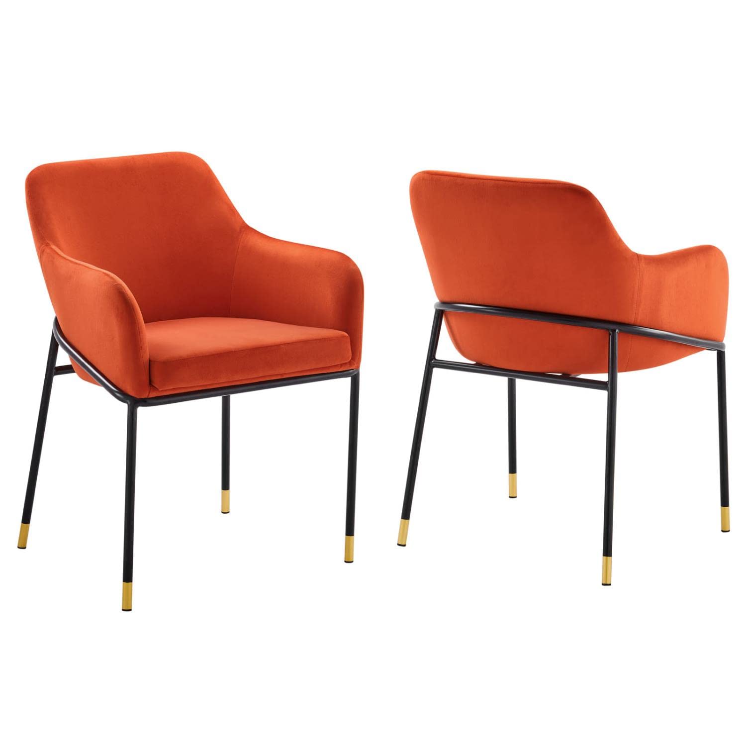 Modway Performance Velvet Dining Armchair Set of 2 - Black & Orange Upholstered Chairs for Modern Kitchen, Dining Room, or Breakfast Nook