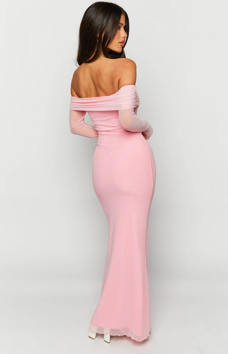 Coraline Pink Long Sleeve Maxi Dress for Women - Elegant Flowy Boho Style Formal Evening Gown - Perfect for Weddings, Parties & Special Occasions