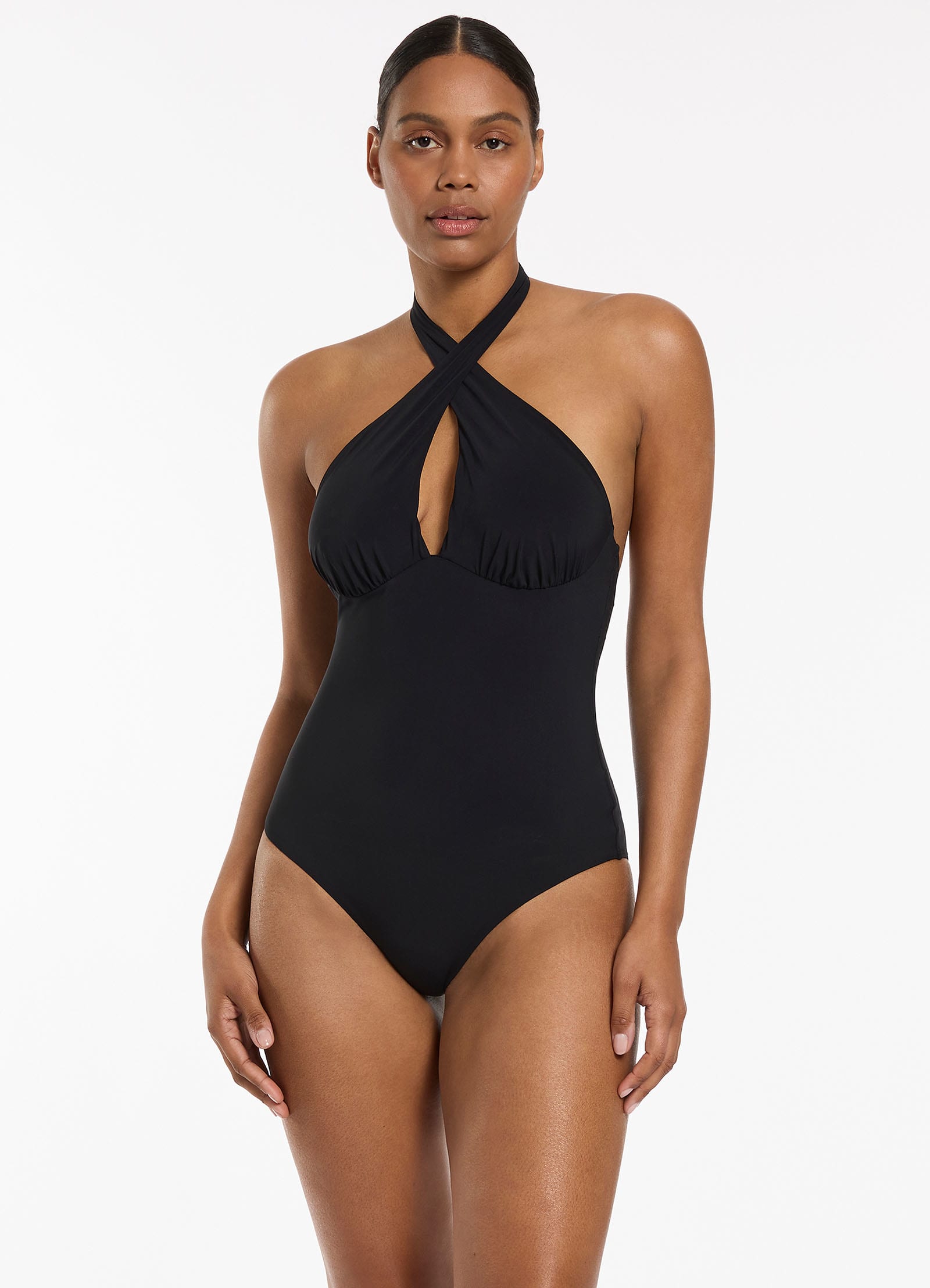 Jetset Cross Over Halter One Piece Swimsuit - Black | Stylish Monokini for Beach, Pool & Vacation | Women's Sexy Bathing Suit